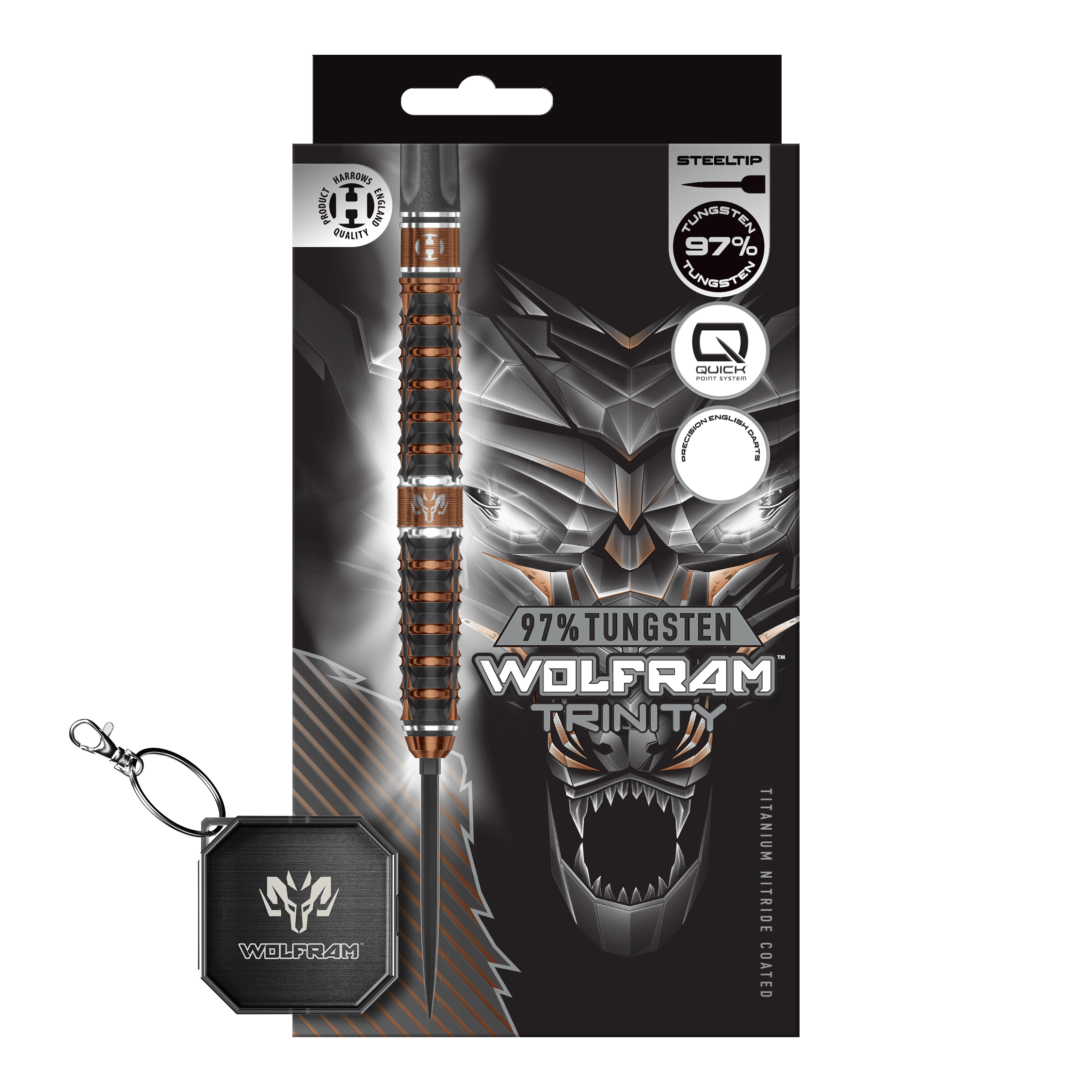 Fléchettes en acier Harrows Tungsten Trinity Quick Point Zu sehen sind die Harrows Wolfram Trinity Quick Point Steeldarts. Sie eignen sich ideal für professionelle Dartspieler.