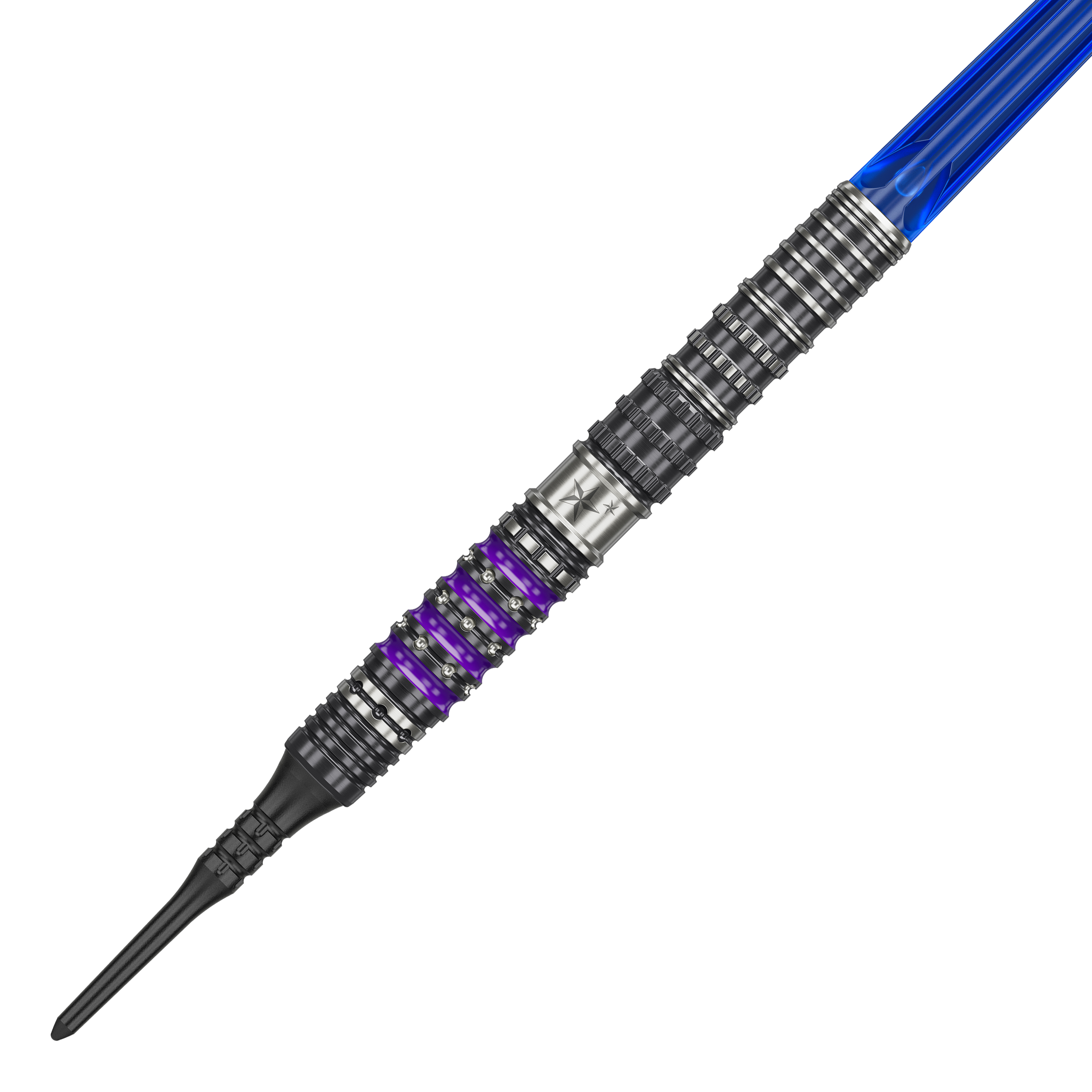 Fléchettes souples Target Japan Prime Series Sirius GEN4 - 21,5 g Dies ist der Target Japan Prime Series Sirius GEN4 Softdart mit einem Gewicht von 21,5g. Der Dart hat ein futuristisches Design mit silbernen, schwarzen und lila Akzenten sowie einem blauen Schaft.