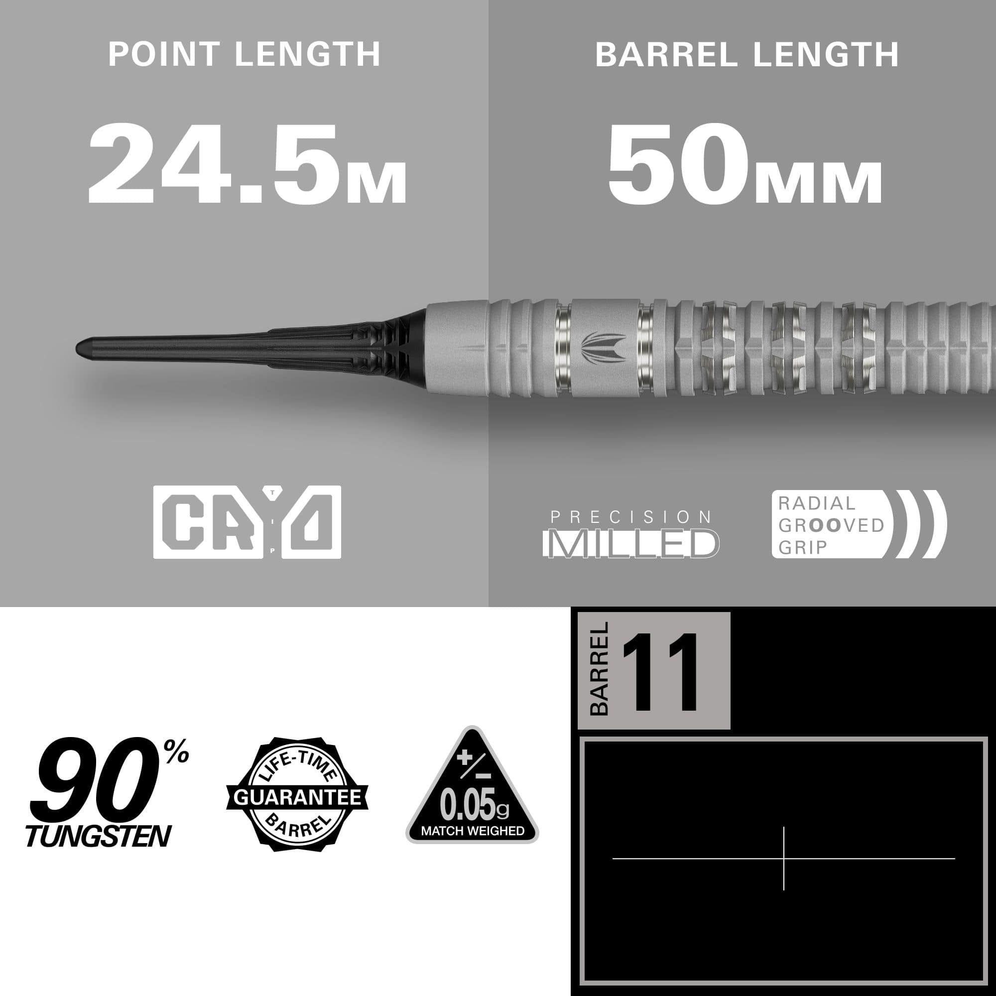 Fléchettes souples Target Cryo 11 Dies ist ein Bild der Target Cryo 11 Softdarts. Diese Softdarts bieten eine neue Formgebung für fortschrittliches Dartspiel.