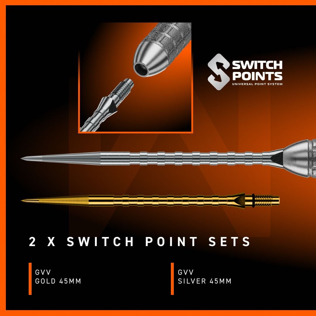 Fléchettes en acier Winmau Gian Van Veen W-MAX Switch Point Winmau Gian Van Veen W-MAX Switch Point Steeldarts werden im Bild präsentiert. Die Darts sind klar und deutlich zu erkennen.