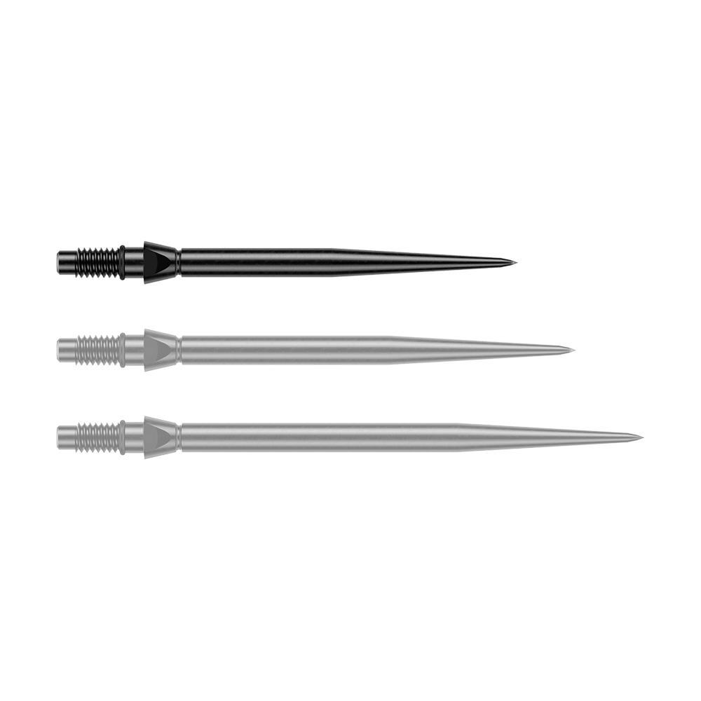Pointes de fléchettes Winmau Switch Point en acier lisse - Noires Schwarze Steeldartspitzen in glatter Ausführung, 26 mm lang. Ein Produktfoto von Winmau Switch Point Steeldartspitzen.