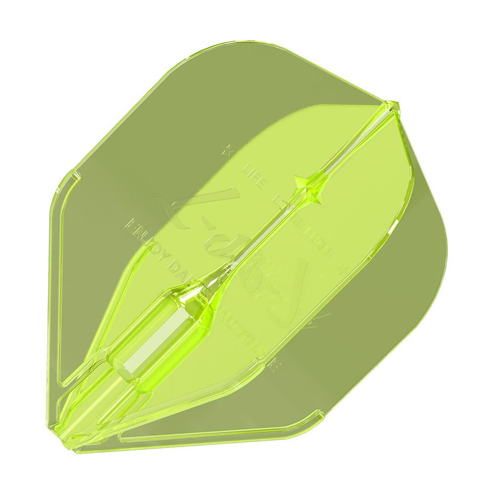 Vols L-Style Fantom L1EZ Jaune Néon Das Bild zeigt das Produkt 'L-Style Fantom L1EZ Flights Neongelb'. Es handelt sich um ein transparentes, neongelbes Dartflight-Zubehör.