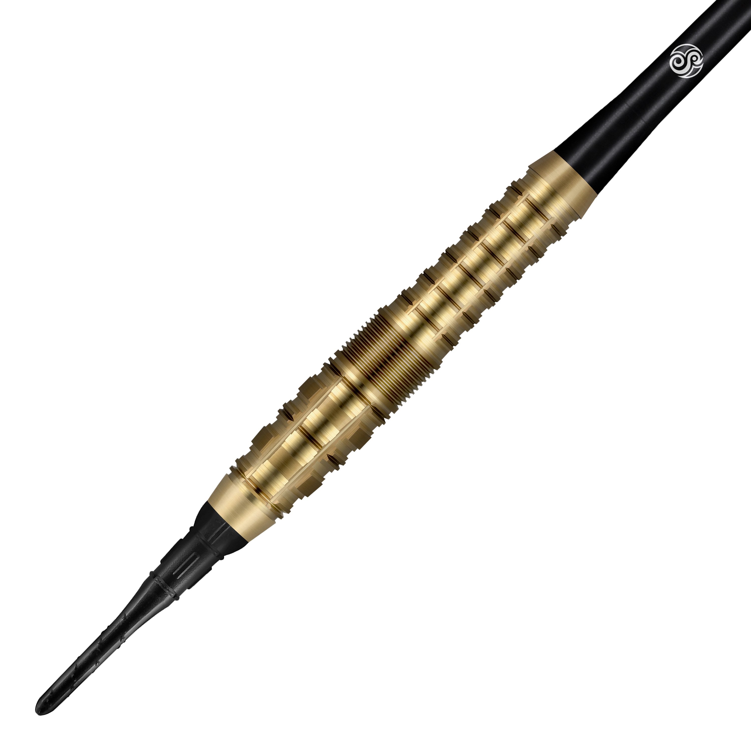 Fléchettes souples Shot Redline Gizmo - 20 g Das Bild zeigt einen Shot Redline Gizmo Softdart mit einem Gewicht von 20 Gramm. Der Dartpfeil hat einen goldfarbenen, geriffelten Griffbereich und eine schwarze Spitze.
