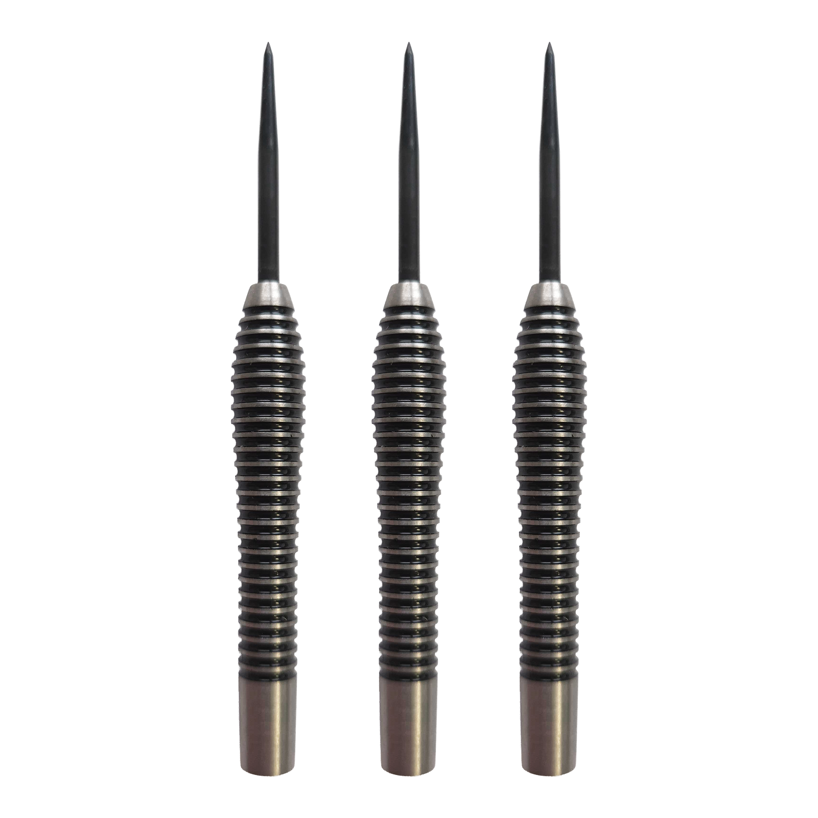 Corps de fléchettes en acier McDart Black Ring Teardrop - 24 g Abgebildet ist das Produkt McDart Black Ring Teardrop Steeldart-Barrels - 24g. Es handelt sich um ein Set von Steeldart-Barrels in schwarz mit Ringdesign.