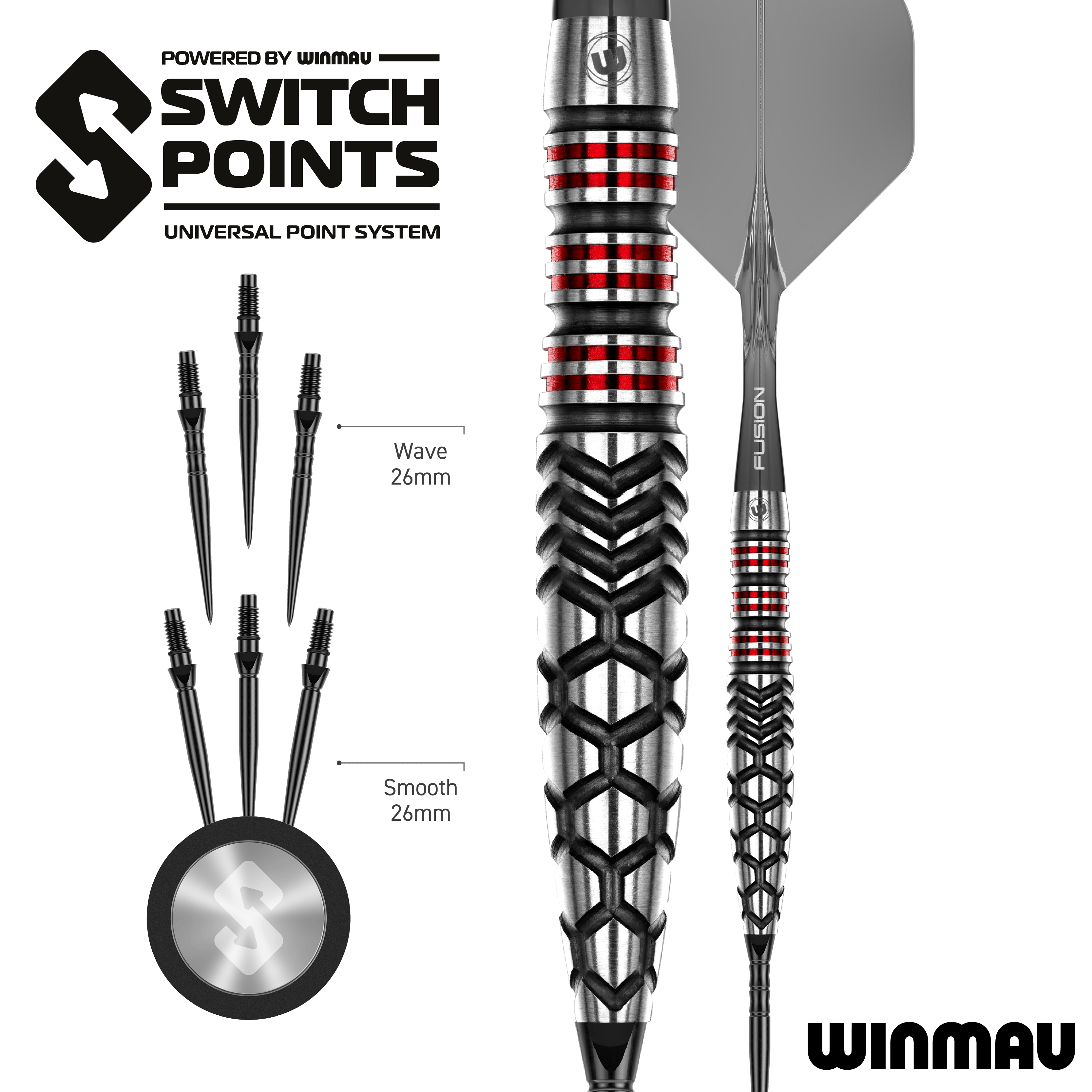 Points de commutation de torpilles Winmau Fornax Steeldarts Das Bild zeigt die Winmau Fornax Torpedo Switch Points Steeldarts. Diese Steeldarts sind speziell für hohe Präzision und Leistung entwickelt.
