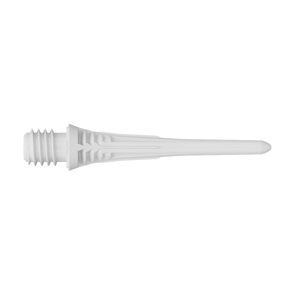 Pointes de fléchettes Target Cryo Soft, paquet de 30 - Blanches Target Cryo Softdartspitzen 30er Pack - Weiß liegt auf einer Oberfläche. Die Softdartspitzen sind weiß und werden als Packung angeboten.