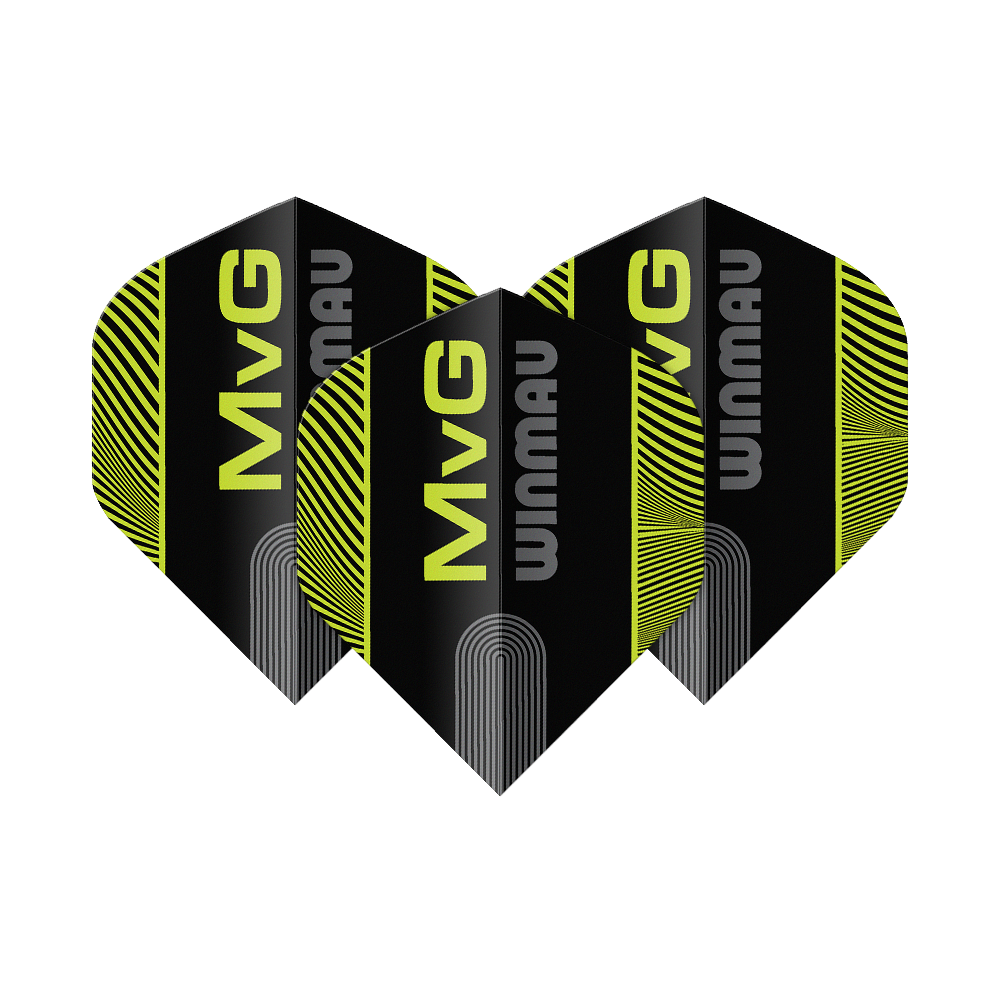 Vols standard Winmau Prism Delta MvG Noir Vert Texte N°2 Abgebildet sind Winmau Prism Delta MvG Black Green Text No2 Standard Flights. Das Produkt zeichnet sich durch ein auffälliges Design aus.