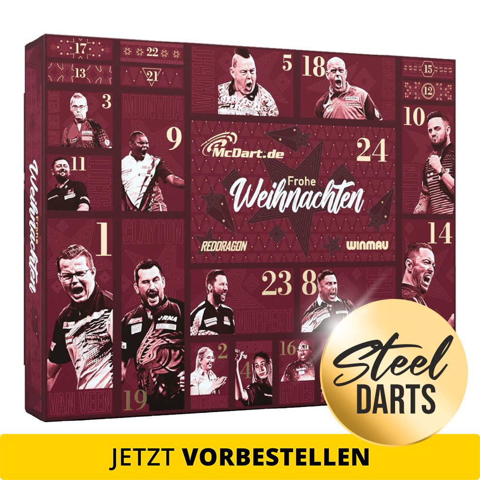 Calendrier de l'Avent McDart Premium 2026 pour les joueurs de fléchettes en acier Abgebildet ist der McDart Premium Adventskalender 2026 für Steeldart-Spieler. Das Design hebt die exklusive Premium-Edition hervor.