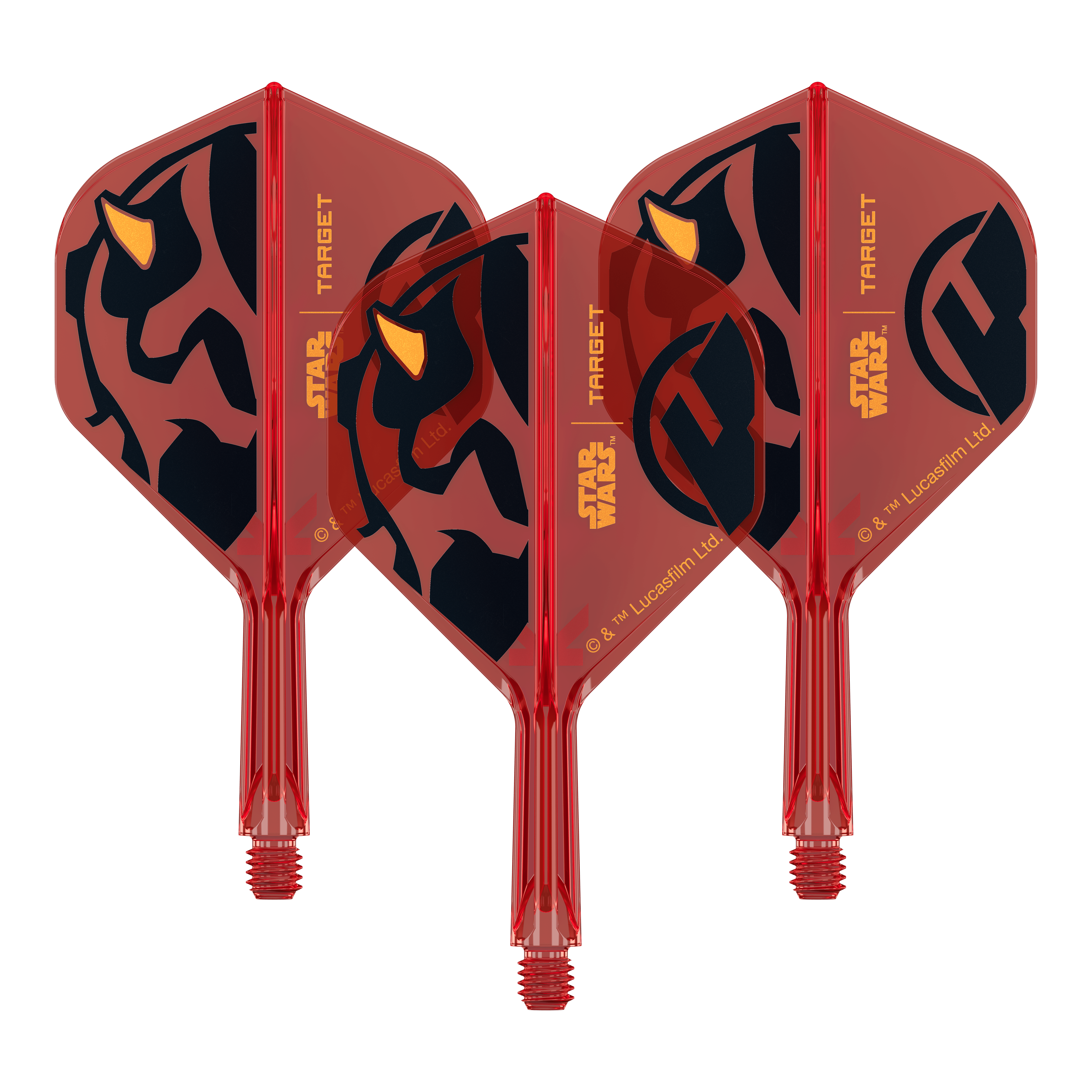 Target Star Wars K-Flex Darth Maul No2 Ailettes standard Dieses Produkt heißt 410523_Target_StarWars_KFlex_DarthMaul_No2_Standard_Flights_Short_19mm_1Set. Es scheint sich um ein Set von Dart-Flights mit Darth Maul Optik zu handeln.