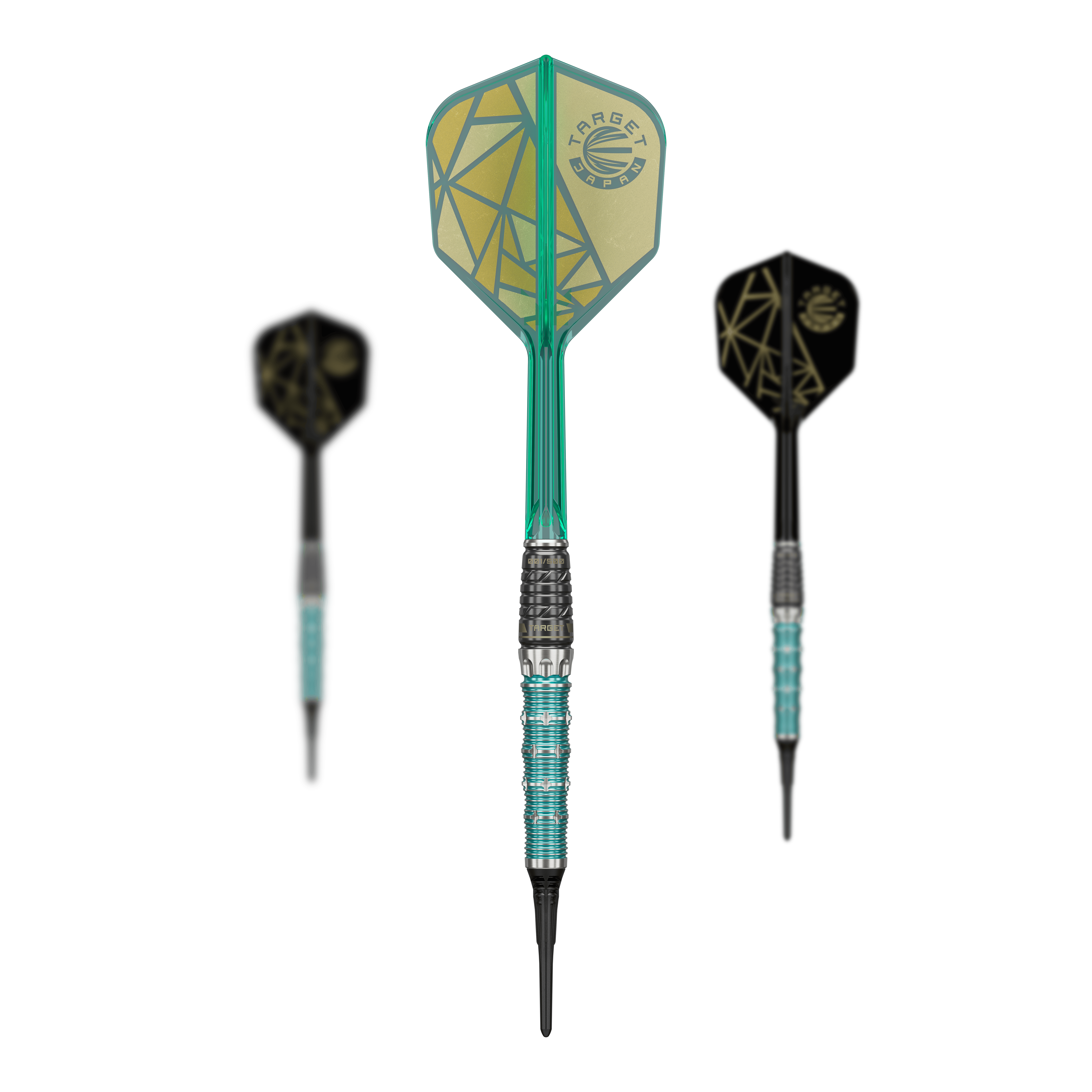 Target Japan The Rising Miracle Combination Édition Limitée Fléchettes en Mousse - 21,5 g Das Bild zeigt ein komplettes Set Target Japan The Rising Miracle Combination Limited Edition Softdarts. Alle Bestandteile sind zu sehen.