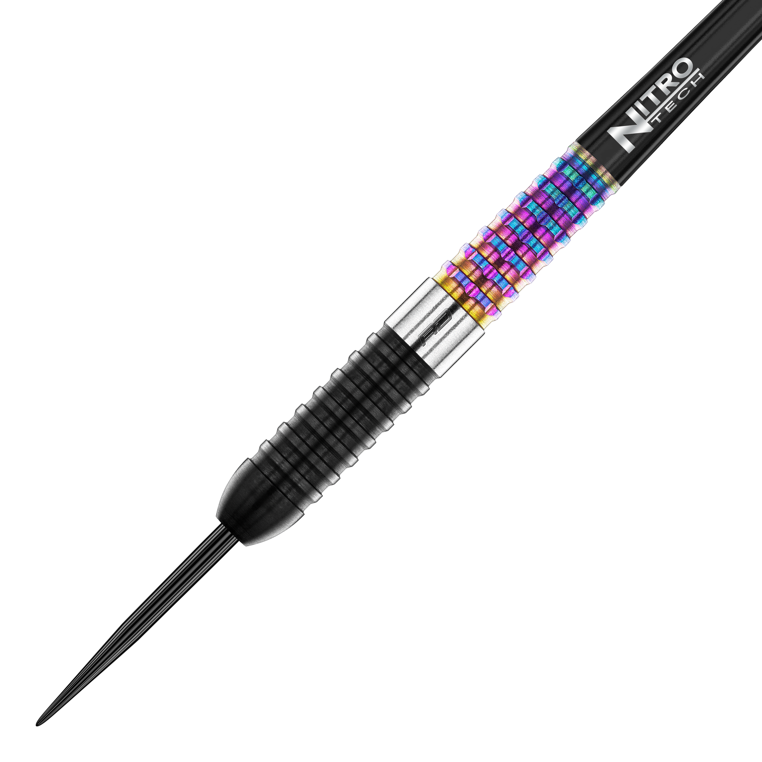 Fléchettes en acier Red Dragon Peter Wright Corra Das Bild zeigt einen Red Dragon Peter Wright Corra Steeldart. Der Dartpfeil hat einen auffälligen, bunten Griffbereich und eine schwarze Spitze.
