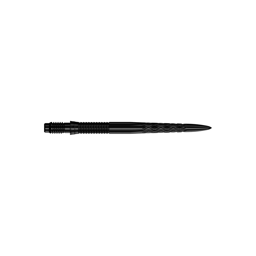 Pointes de fléchettes Mission R2.5 Rapid Point DSX - Noires Abgebildet sind schwarze Dartspitzen mit einer Länge von 30 mm. Die Spitzen liegen parallel zueinander.