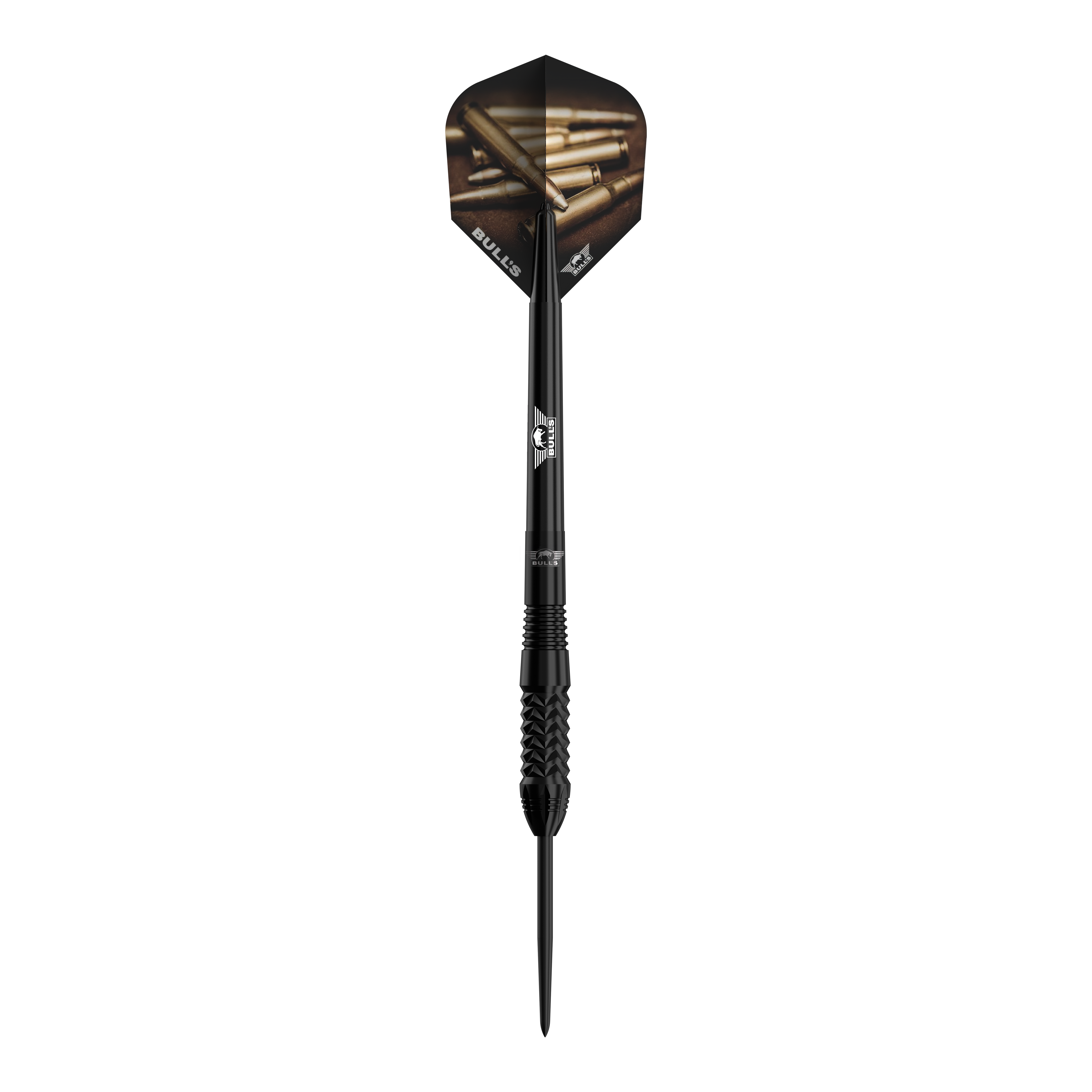 Fléchettes en acier noir Bulls NL Caliber Der Bulls NL Caliber Black Steeldart ist ein eleganter, schwarzer Steeldartpfeil. Die Flights zeigen ein Motiv mit Patronenhülsen und das Bulls-Logo ist auf dem Schaft zu sehen.