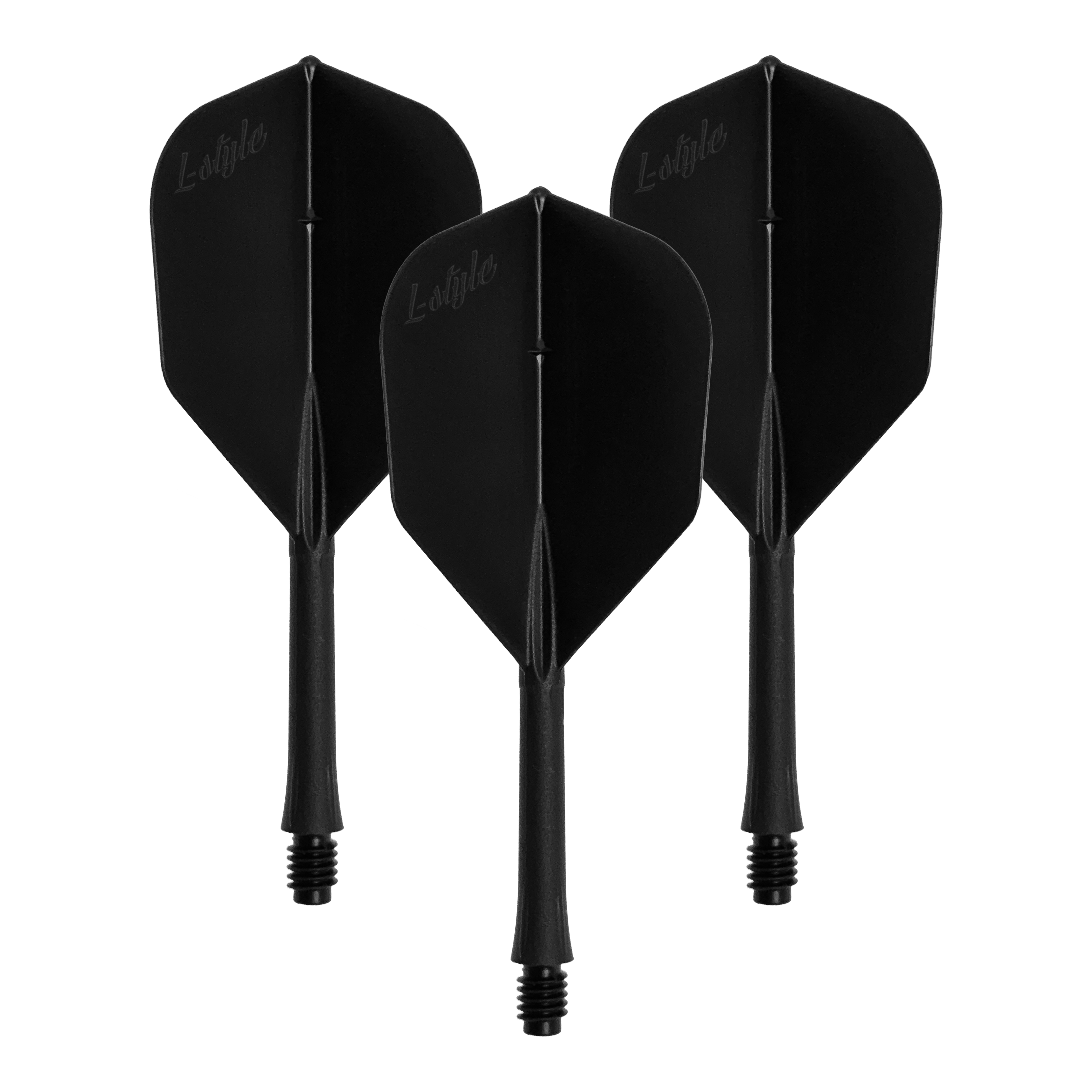 Volets de barre de style L 2BA L3 - 260 Das Bild zeigt ein Set von schwarzen Dart-Flights. Die Datei heißt LSF-900_L-Style_BarFlight_Schwarz_1Set.