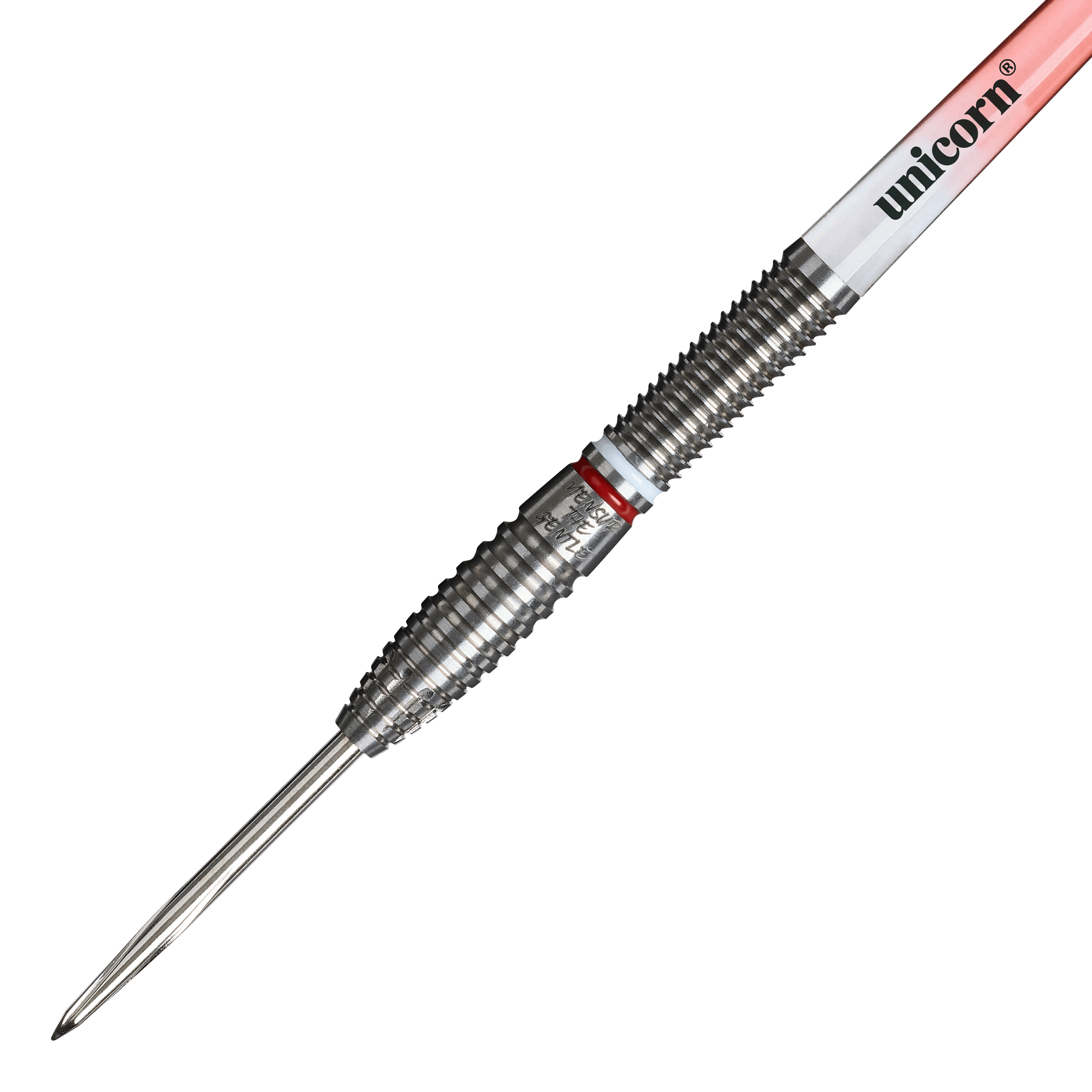 Fléchettes en acier Suljovic The Gentle à l'échelle de la licorne - 23 g Unicorn Mensur Suljovic The Gentle Steeldarts - 23g ist auf diesem Bild zu sehen. Es handelt sich um professionelle Steeldarts mit einem Gewicht von 23 Gramm.