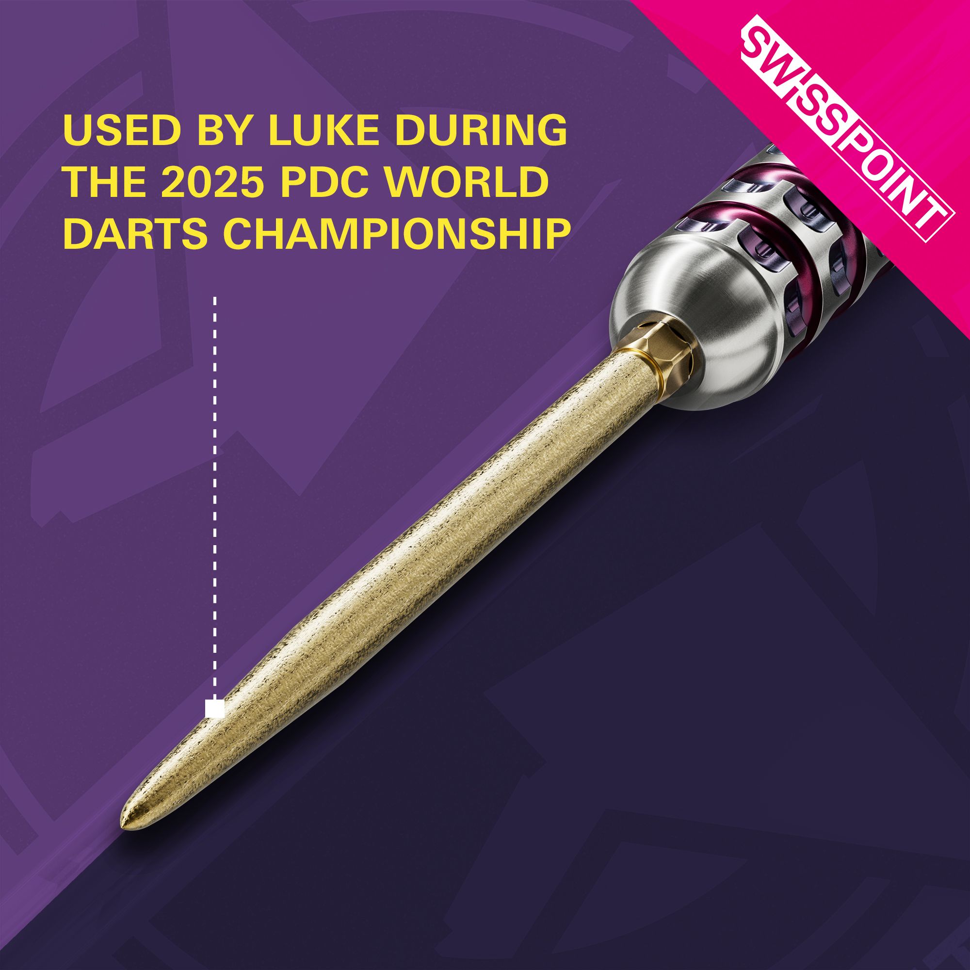 Pointes de fléchettes Target Swiss Point SLK - or Auf dem Bild ist die goldene Target Swiss Point SLK Dartspitze zu sehen. Im Text wird hervorgehoben, dass sie von Luke während der PDC Darts-Weltmeisterschaft 2025 benutzt wurde.