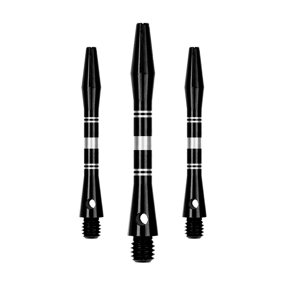 Tiges en aluminium annelées - Noir Argent Dieses Bild zeigt ein Set von Aluminium Shafts in Schwarz und Silber. Mehrere Komponenten des Sets sind sichtbar dargestellt.