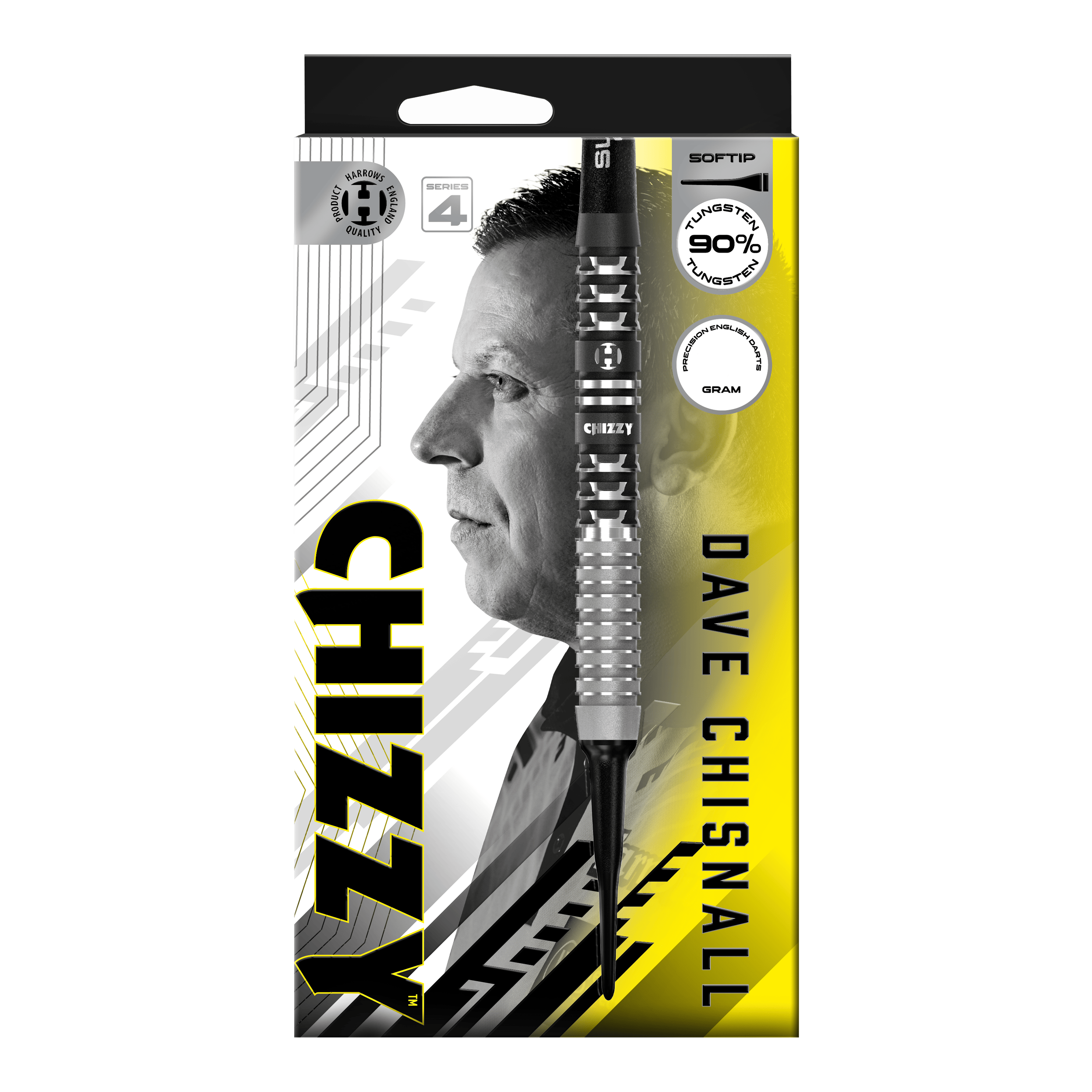 Fléchettes souples Dave Chisnall Chizzy Series 4 de Harrow Das Bild zeigt die Harrows Dave Chisnall Chizzy Series 4 Softdarts. Diese Softdarts wurden für Präzisionswürfe entwickelt.
