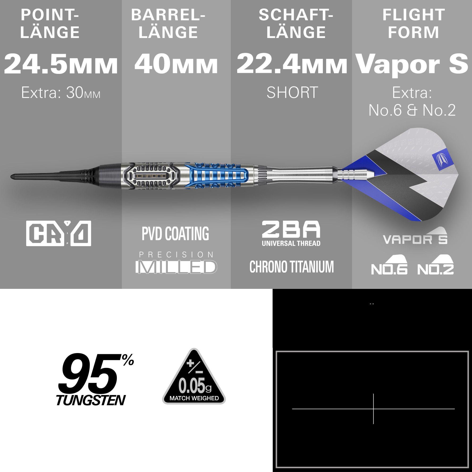 Fléchettes souples Target Phil Taylor Power X Chrono Abgebildet ist das Produkt Target Phil Taylor Power X Chrono Softdarts. Die Darts haben ein modernes Design mit auffälligen Details.