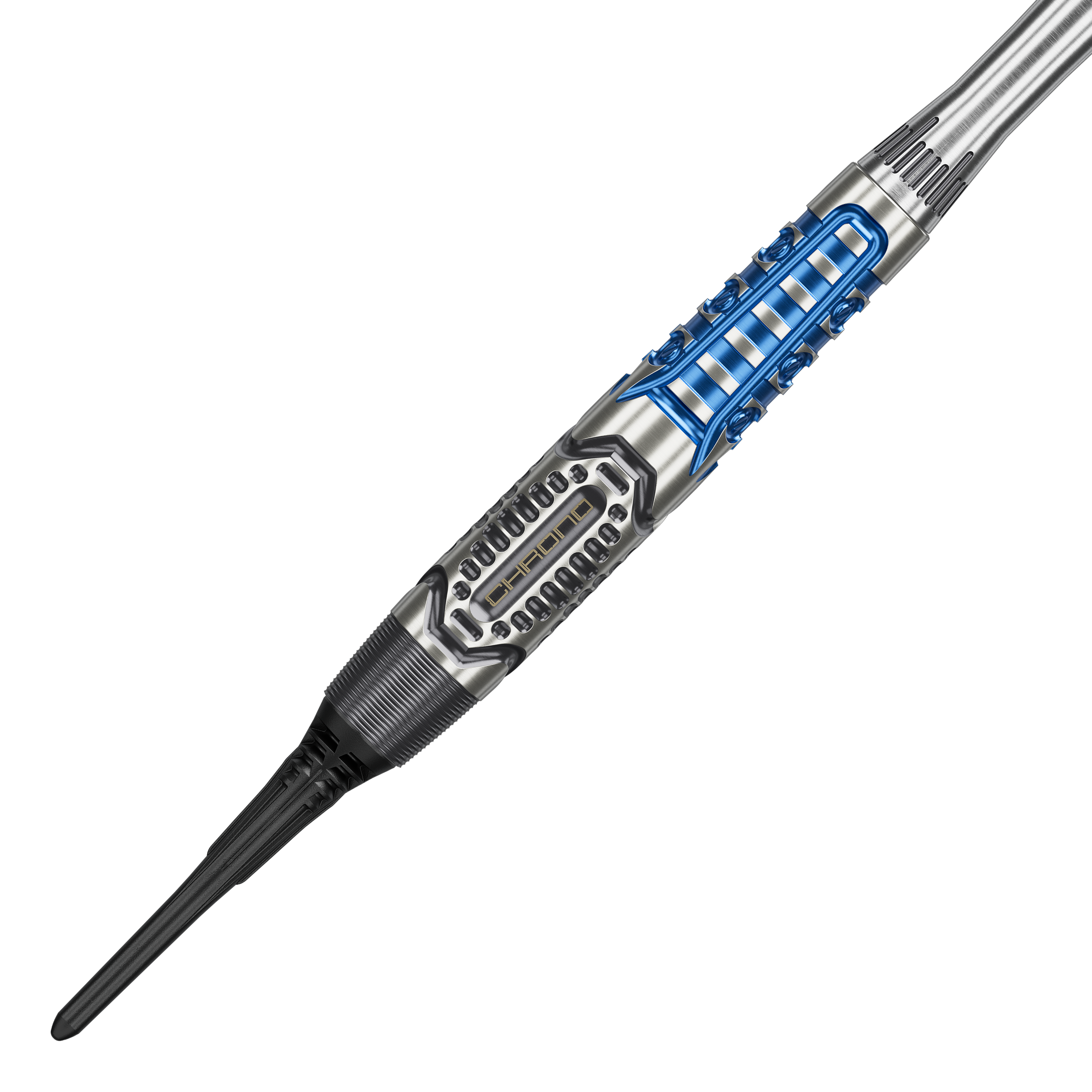 Target Phil Taylor Power X Chrono Softdarts sind auf diesem Bild abgebildet. Diese Darts sind für das Softdart-Spiel konzipiert.