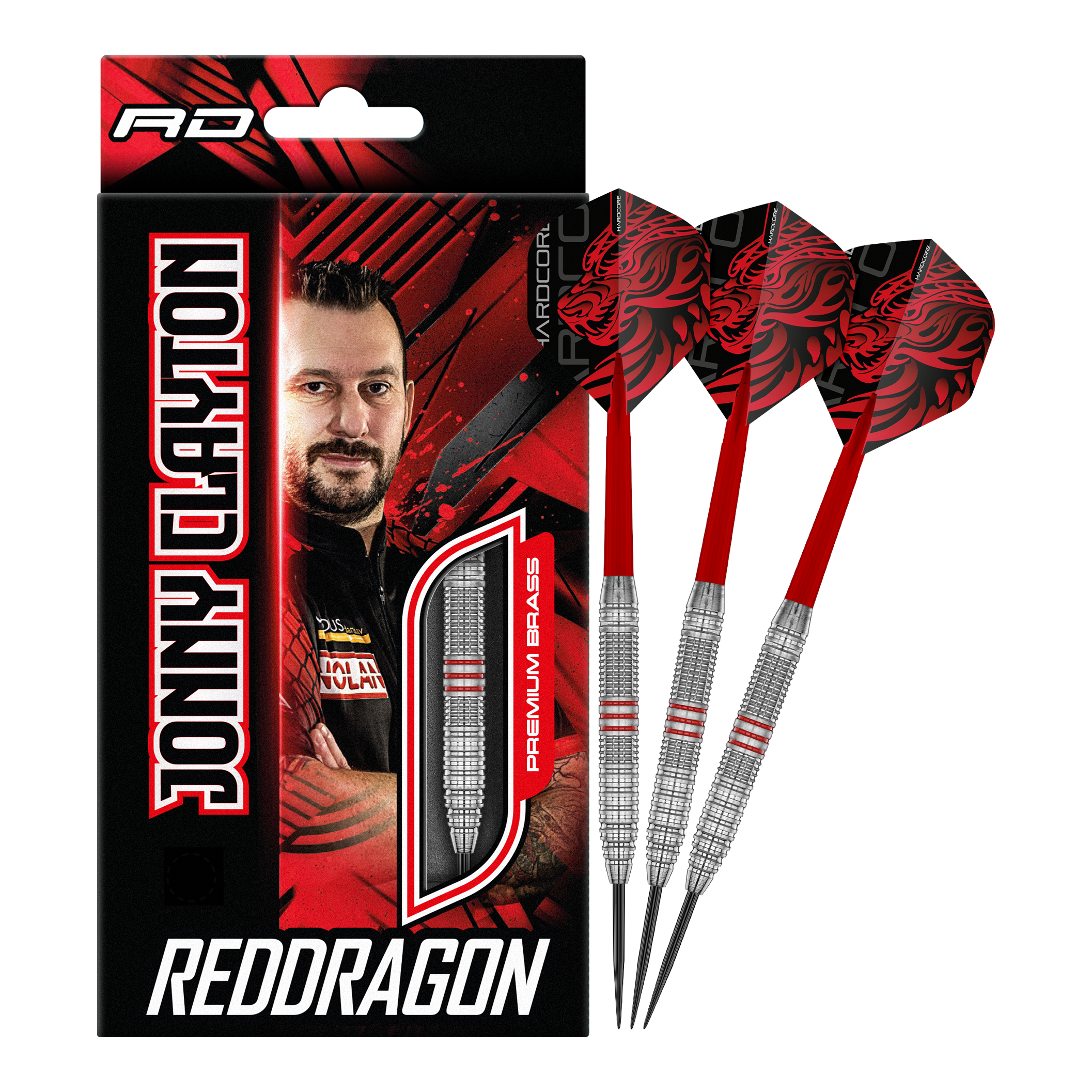 Fléchettes en acier laitonné Red Dragon Jonny Clayton - 21 g