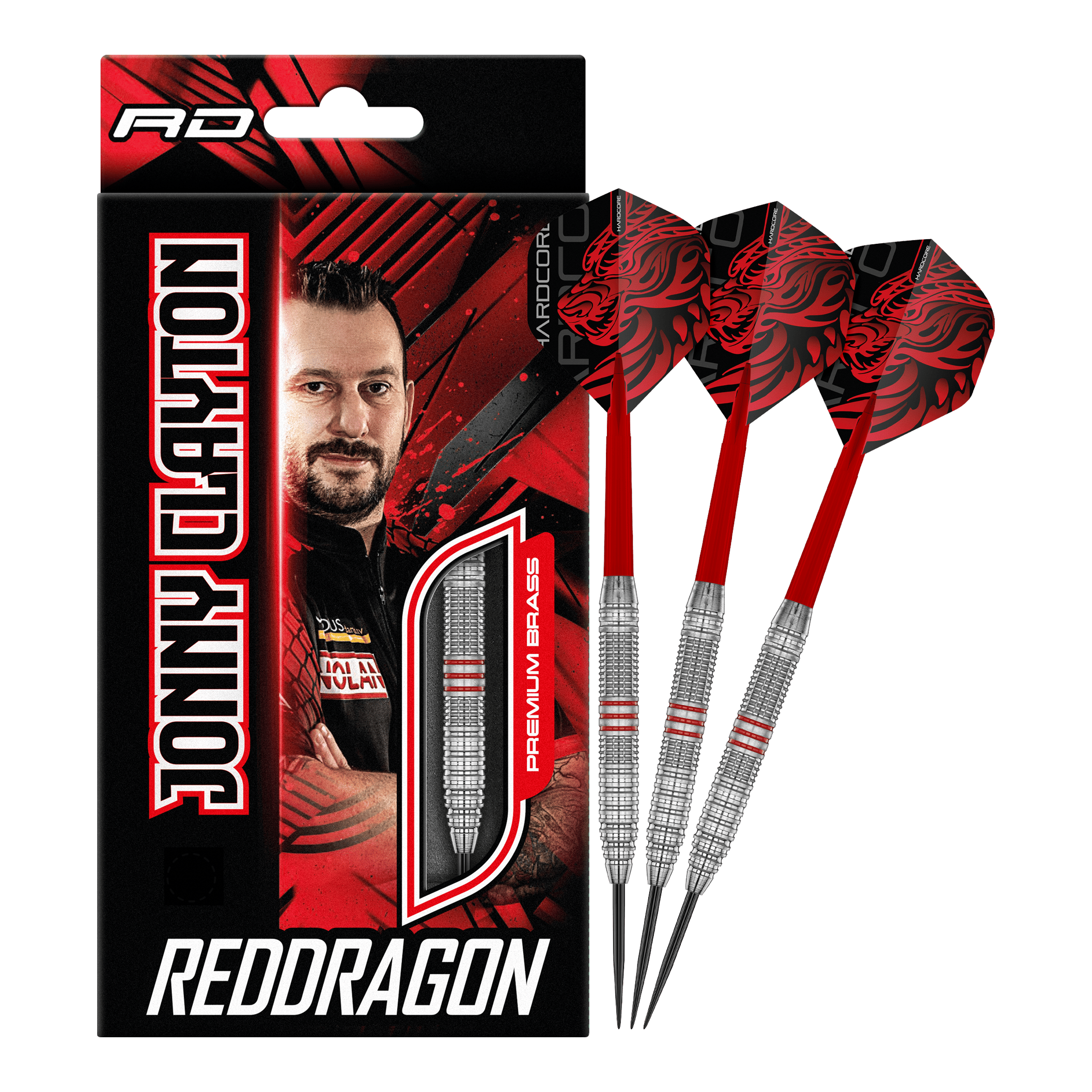 Fléchettes en acier laitonné Red Dragon Jonny Clayton - 21 g Red Dragon Jonny Clayton Brass Steeldarts - 21 g wird gezeigt. Der Dartpfeil besteht aus Messing und ist optimal für Dartspieler.