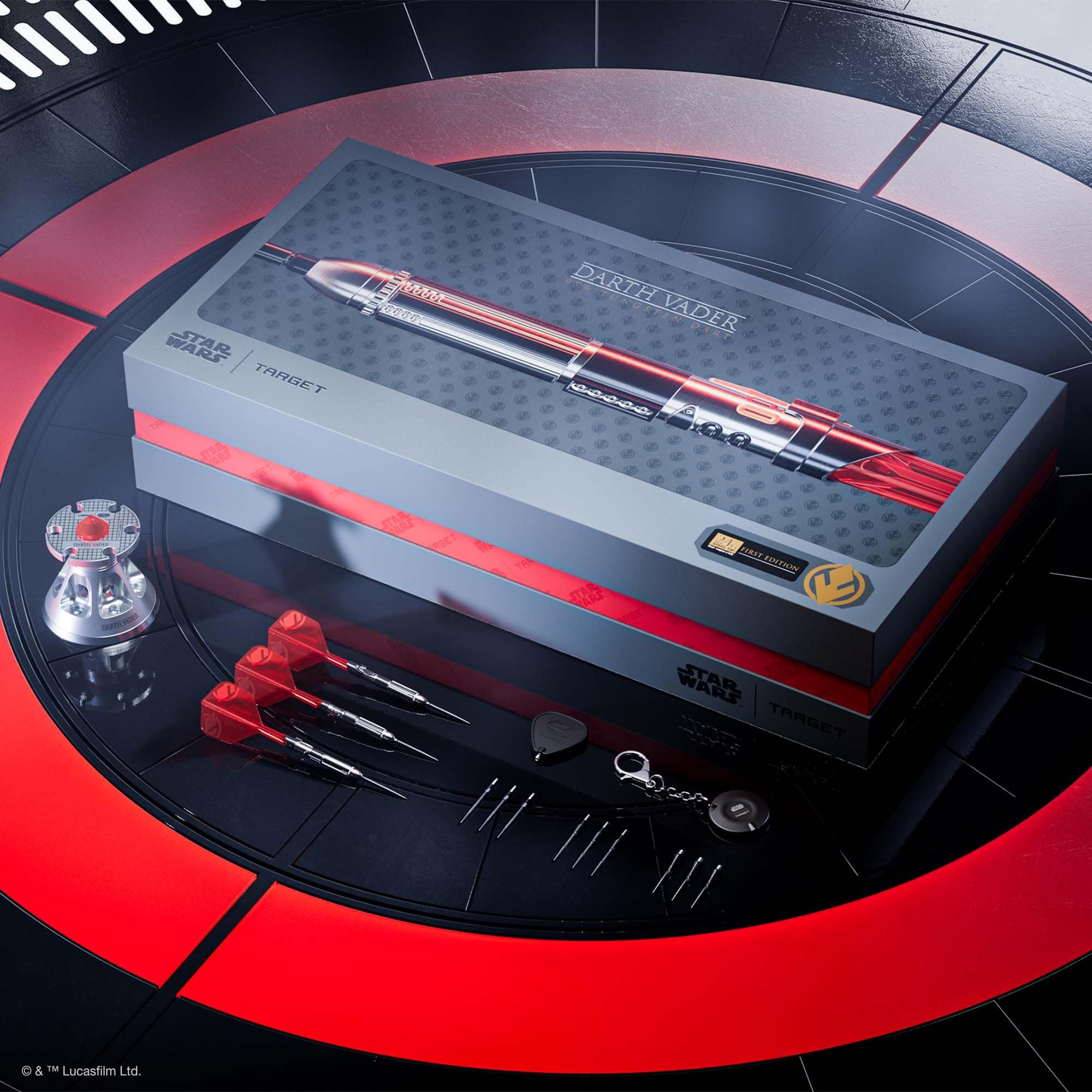 Fléchettes Target Star Wars Dark Vador Seigneur Sith Sabre Laser Édition Limitée Première Édition - 24 g Abgebildet sind die Target Star Wars Darth Vader Light Saber Limited Edition Steeldarts - 24g. Die Dartpfeile sind im Stil des Lichtschwerts von Darth Vader gestaltet.