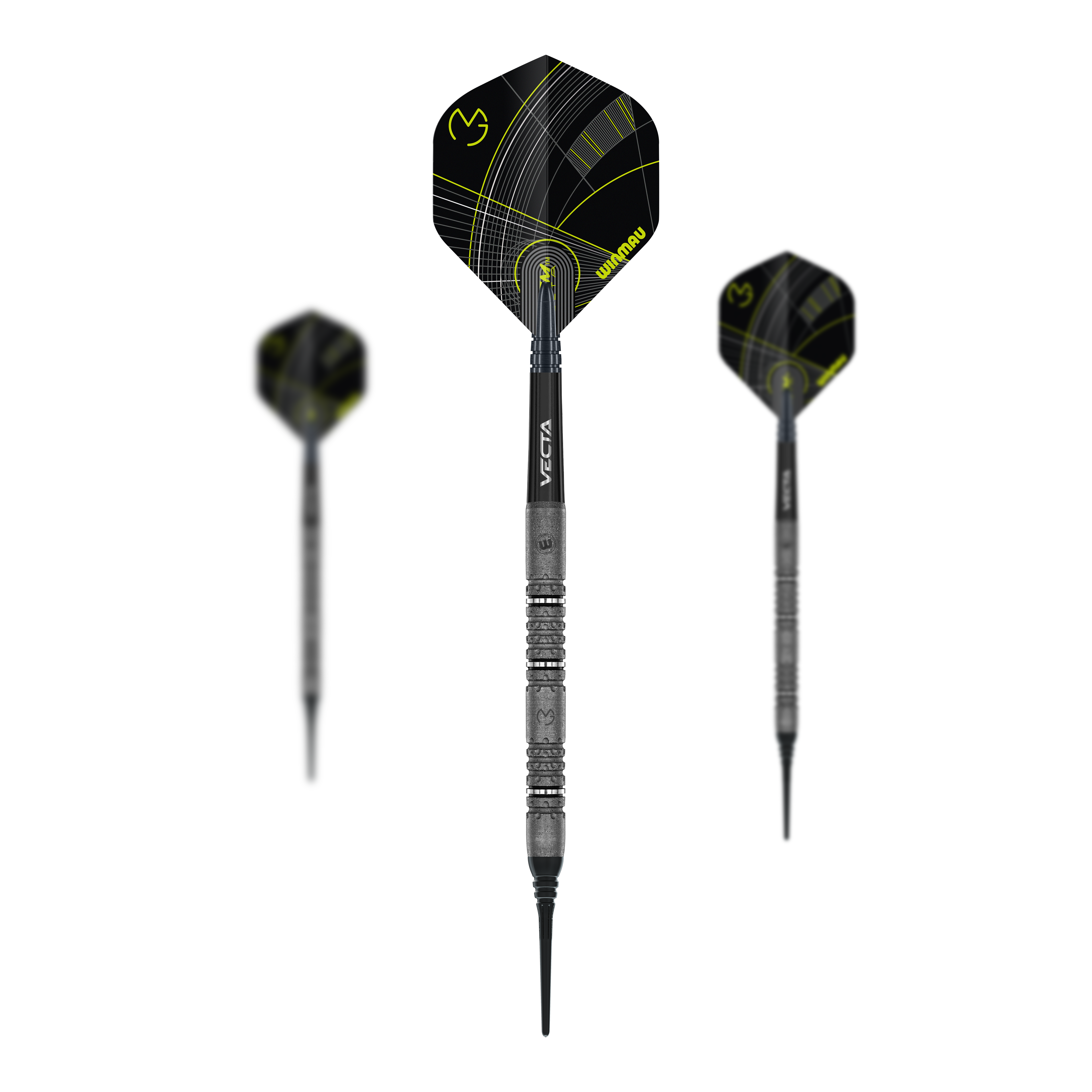 Winmau Michael Van Gerwen Signature Edition Softdarts - 20g Das Bild zeigt die Winmau Michael Van Gerwen Signature Edition Softdarts mit einem Gewicht von 20g. Die Darts sind im Set abgebildet.