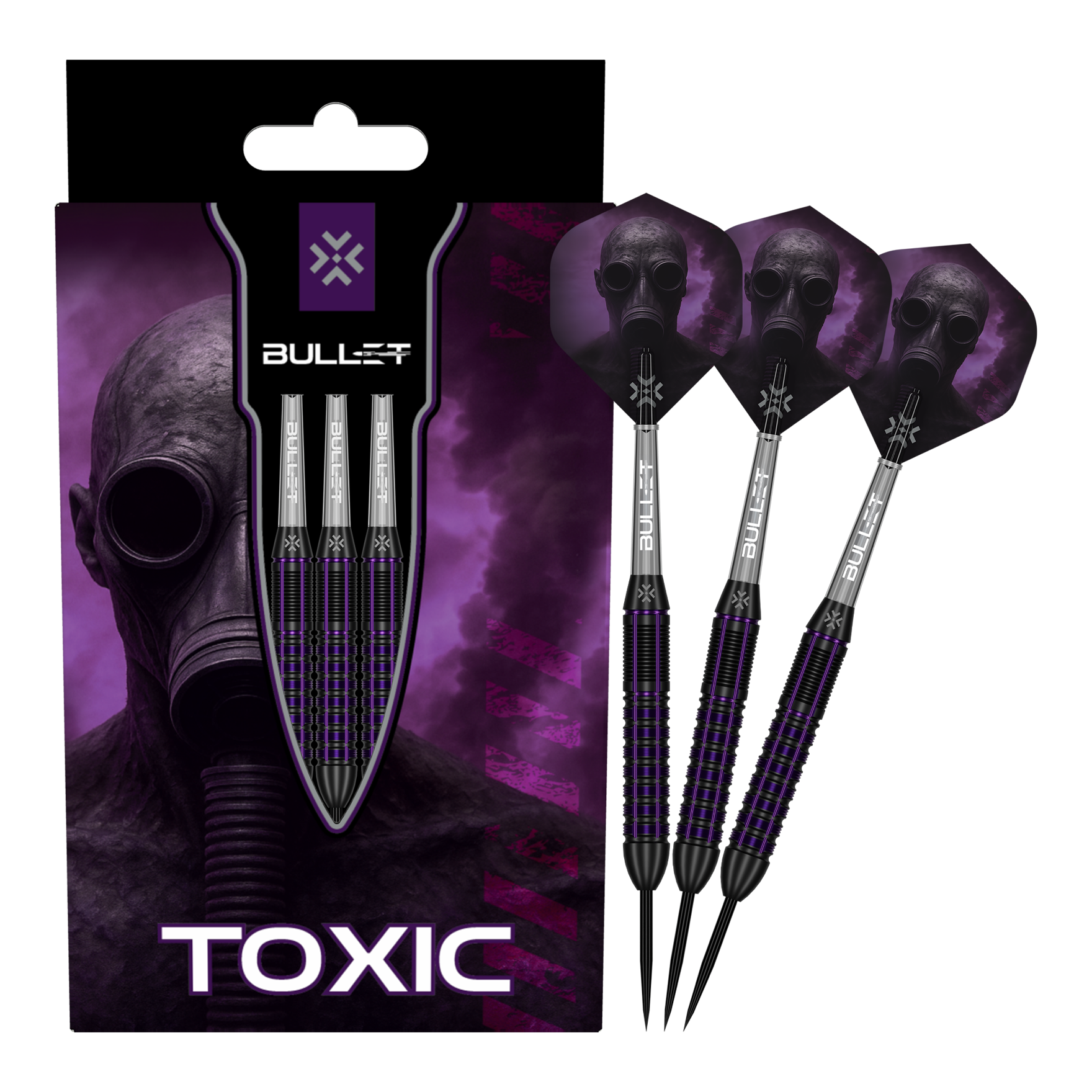 Fléchettes Bullet Toxic en laiton et acier - 23 g Abgebildet ist das Produkt Bullet Toxic Brass Steeldarts - 23g. Es handelt sich um einen Steeldart-Pfeil aus Messing.