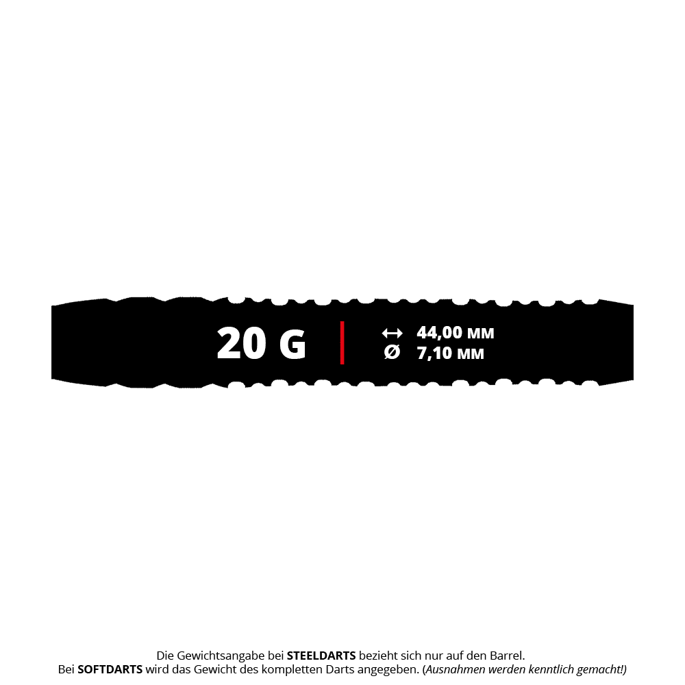 Die Shot Alchemy Volta Softdarts - 20g sind moderne Softdarts mit einem Gewicht von 20 Gramm. Das Bild zeigt das Produkt aus einer bestimmten Perspektive.