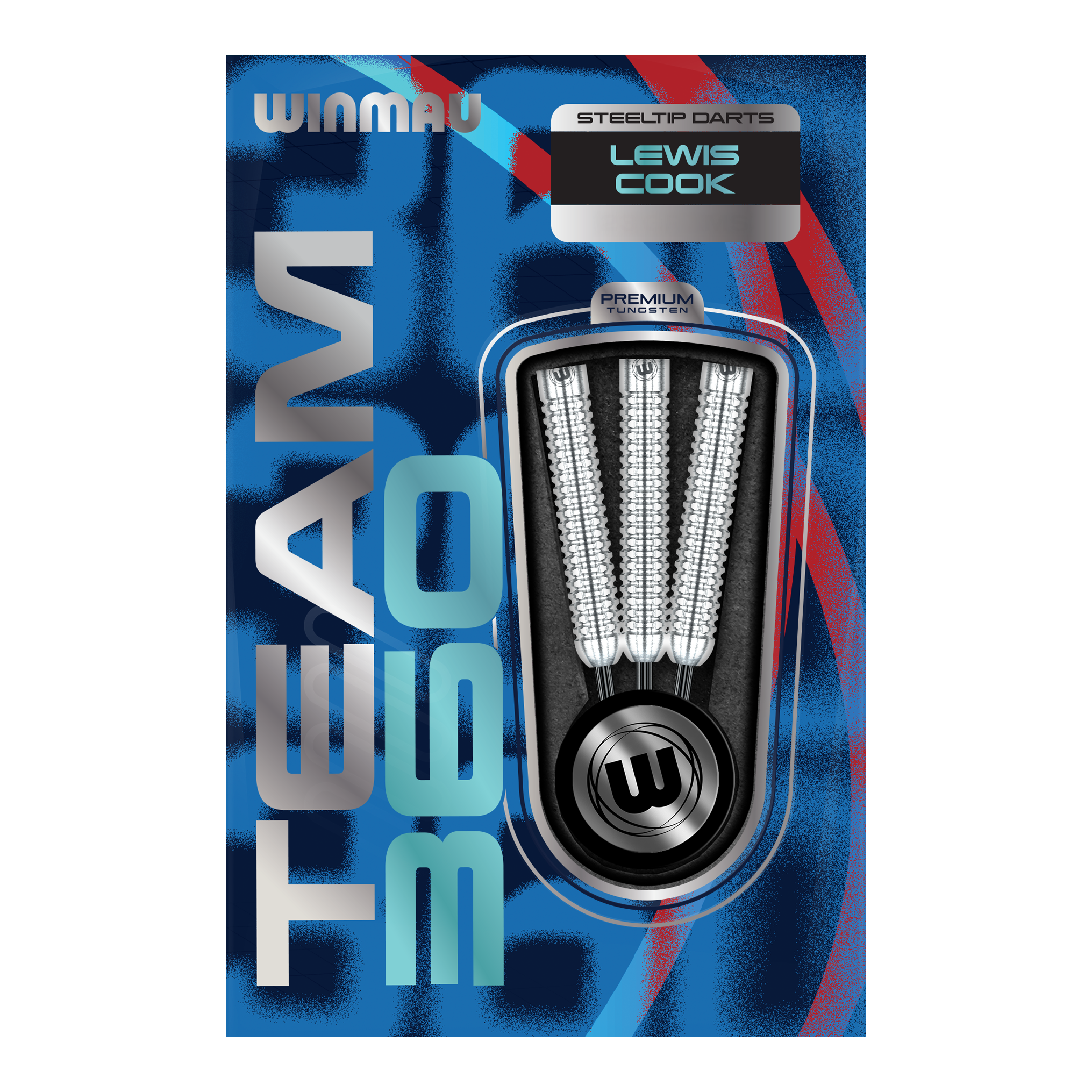 Fléchettes en acier Winmau Team 360 Lewis Cook - 23 g Das Bild zeigt Winmau Team 360 Lewis Cook Steeldarts mit einem Gewicht von 23g. Die Steeldarts sind detailliert von der Seite abgebildet.