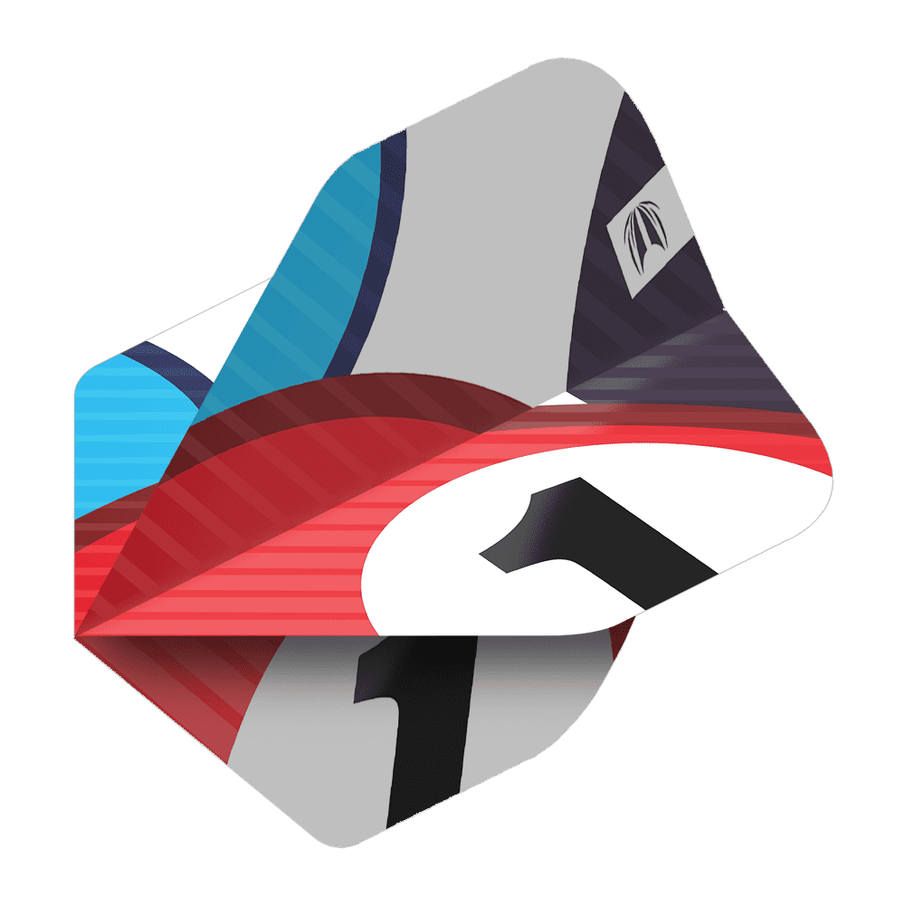 337216_Target_ProUltra_3Sets_Chicane_Blue_No2_Standard_Flights_2 Das Bild zeigt die Target Pro Ultra Chicane Blue No2 Standard Flights, die in bunten Farben gestaltet sind. Es handelt sich um 3 Sets von Dart-Flights mit auffälligem Design.