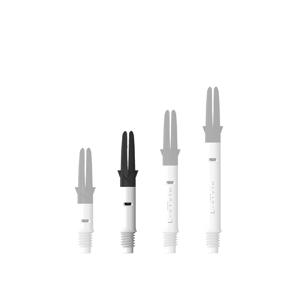 Tige de selle droite silencieuse en carbone style L - Blanc Zu sehen ist der L-Style L-Shaft Carbon Silent Straight in Weiß, Modell 190. Es handelt sich um ein hochwertiges Dartshaft-Zubehör.