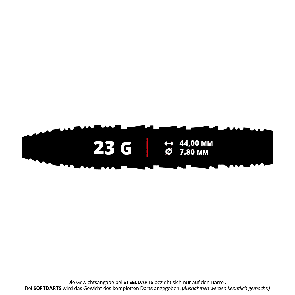 Abgebildet ist das Produkt Shot Badlands Rustin Steeldarts - 23g. Das Bild zeigt einen detaillierten Blick auf den Dartpfeil.