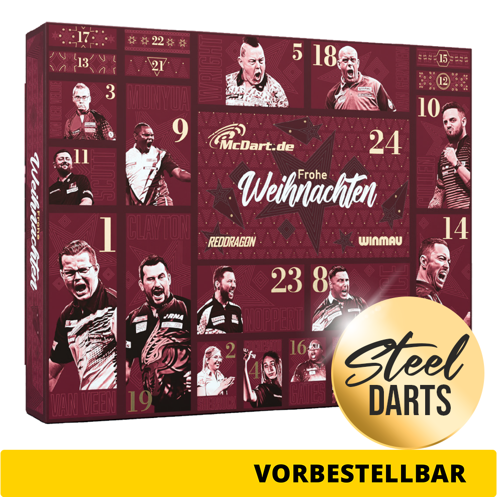 Calendrier de l'Avent McDart Premium 2026 pour les joueurs de fléchettes en acier Das Bild zeigt den McDart Premium Adventskalender 2026 für Steeldart-Spieler. Ein tolles Geschenk für alle Dart-Begeisterten.