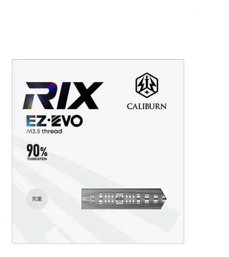 Hier sind die Caliburn Rix EZ-EVO R3 Steeldarts zu sehen. Die Darts zeichnen sich durch ihr modernes Design aus.
