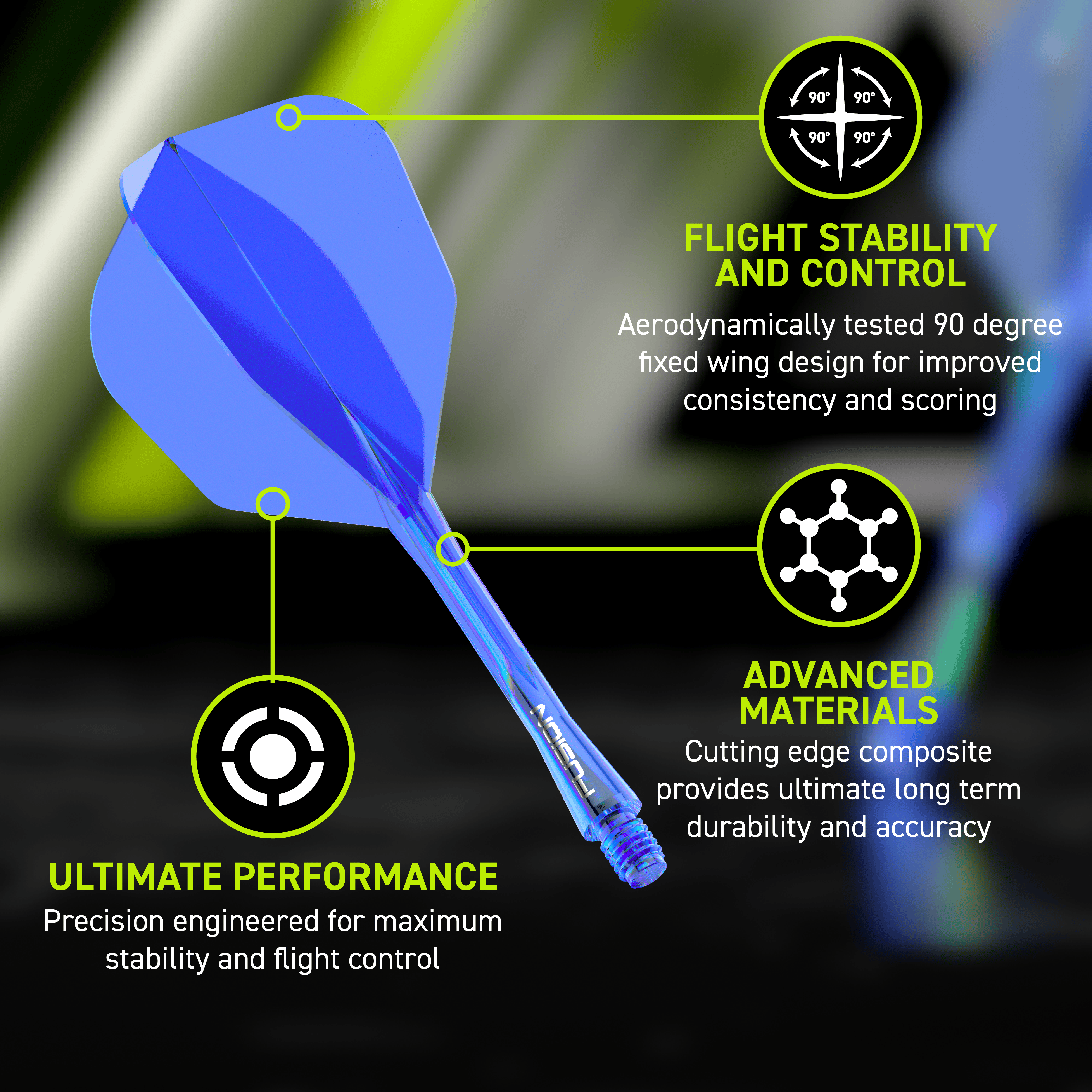 Système d'arbre de vol Winmau Fusion n° 6 Bleu Das Winmau Fusion Flight-Shaft-System No6 in Blau ist zu sehen. Es bietet eine moderne Lösung für Dartspieler.