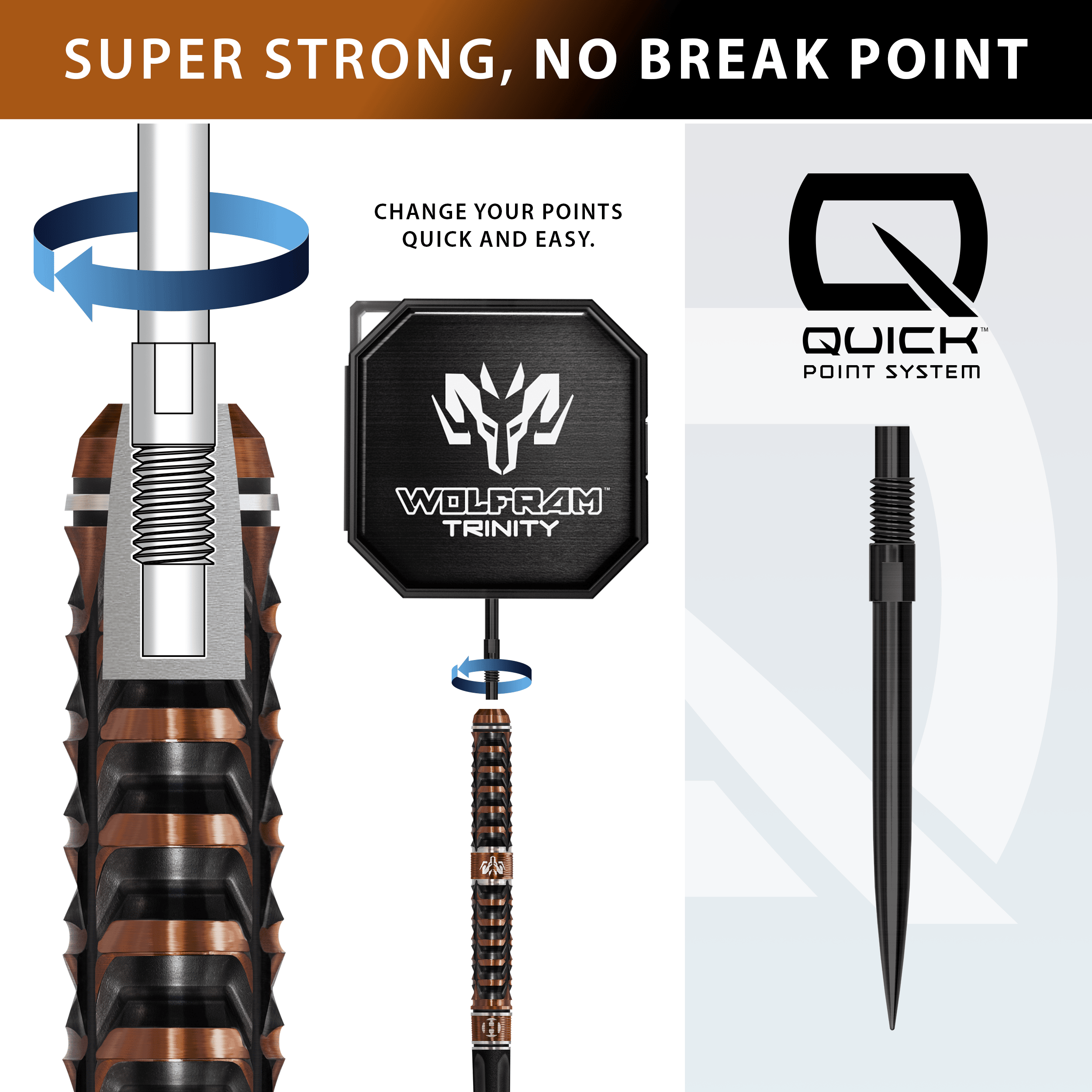 Fléchettes en acier Harrows Tungsten Trinity Quick Point Auf diesem Foto sind die Harrows Wolfram Trinity Quick Point Steeldarts dargestellt. Das Design dieser Darts betont Präzision und Stabilität.
