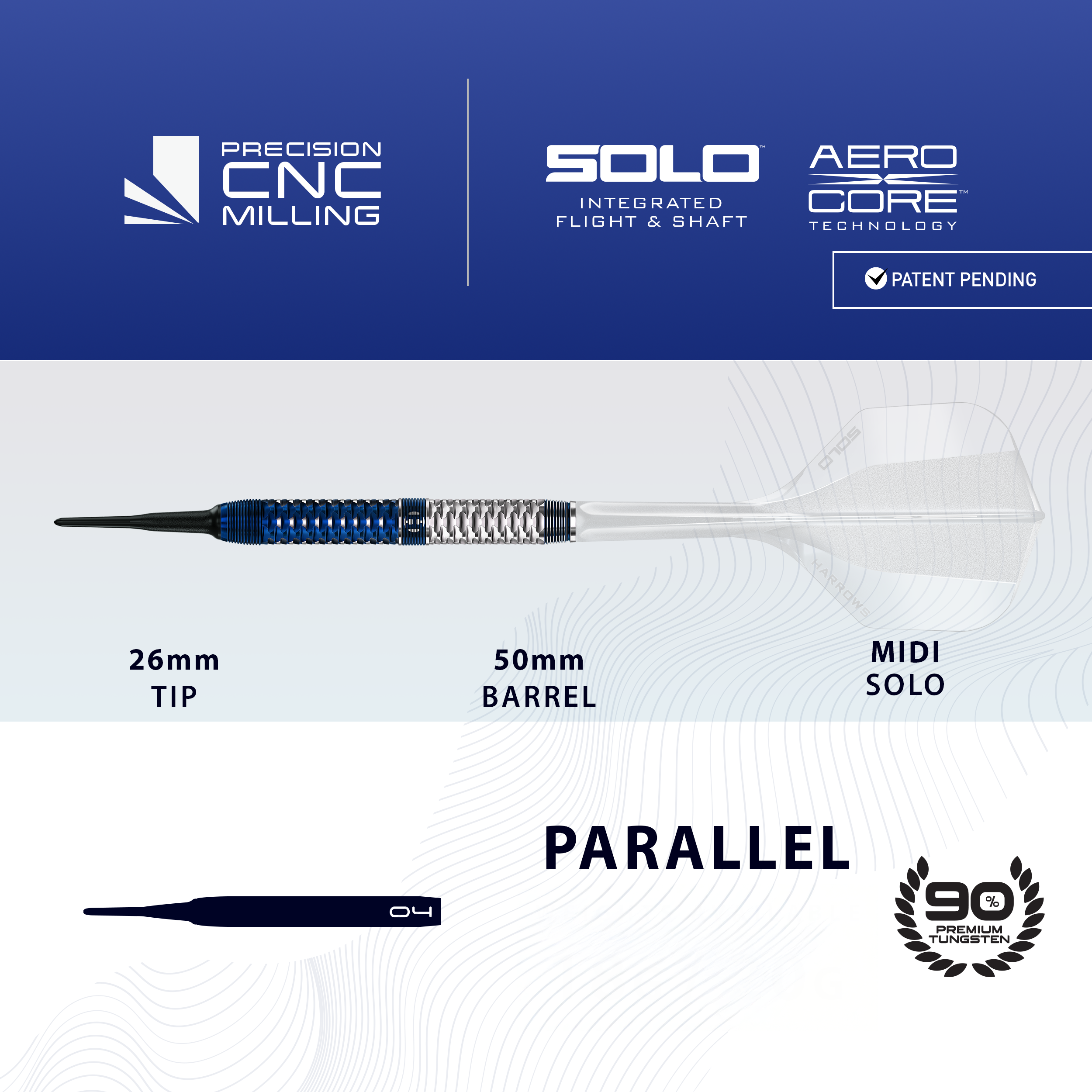 Fléchettes souples parallèles Harrows GEO Abgebildet sind die Harrows GEO Parallel Softdarts. Die Softdarts sind auf dem Bild gut sichtbar angeordnet.