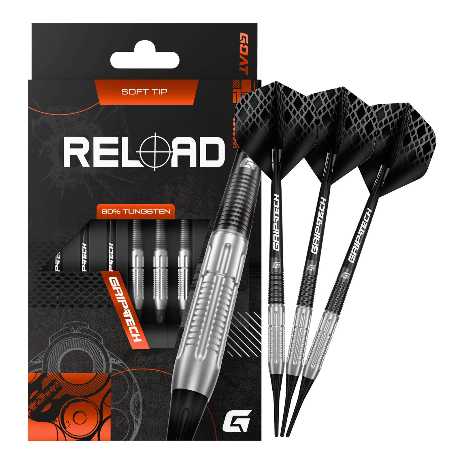 Fléchettes souples GOAT Reload - 20 g Zu sehen sind die GOAT Reload Softdarts - 20g in kompletter Ausführung. Diese Softdarts bieten durchdachte Qualität für ambitionierte Dartspieler.