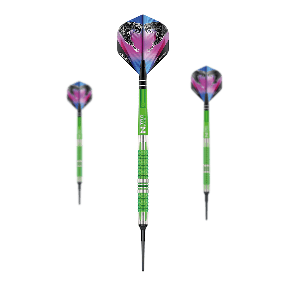 Fléchettes souples Red Dragon Peter Wright Snakebite Mamba 2 Red Dragon Peter Wright Snakebite Mamba 2 Softdarts. Das Bild zeigt Softdarts mit Schlangenmotiv.
