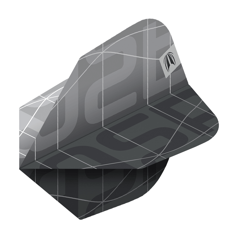 Ailettes Target Pro Ultra Aspinall X Echo No6 - 3 jeux Das Bild zeigt ein Set von Target Pro Ultra Aspinall X Echo No6 Flights für Darts. Die Flights sind in einem modernen, dunklen Design mit grafischen Linien und einem dezenten Logo gestaltet.