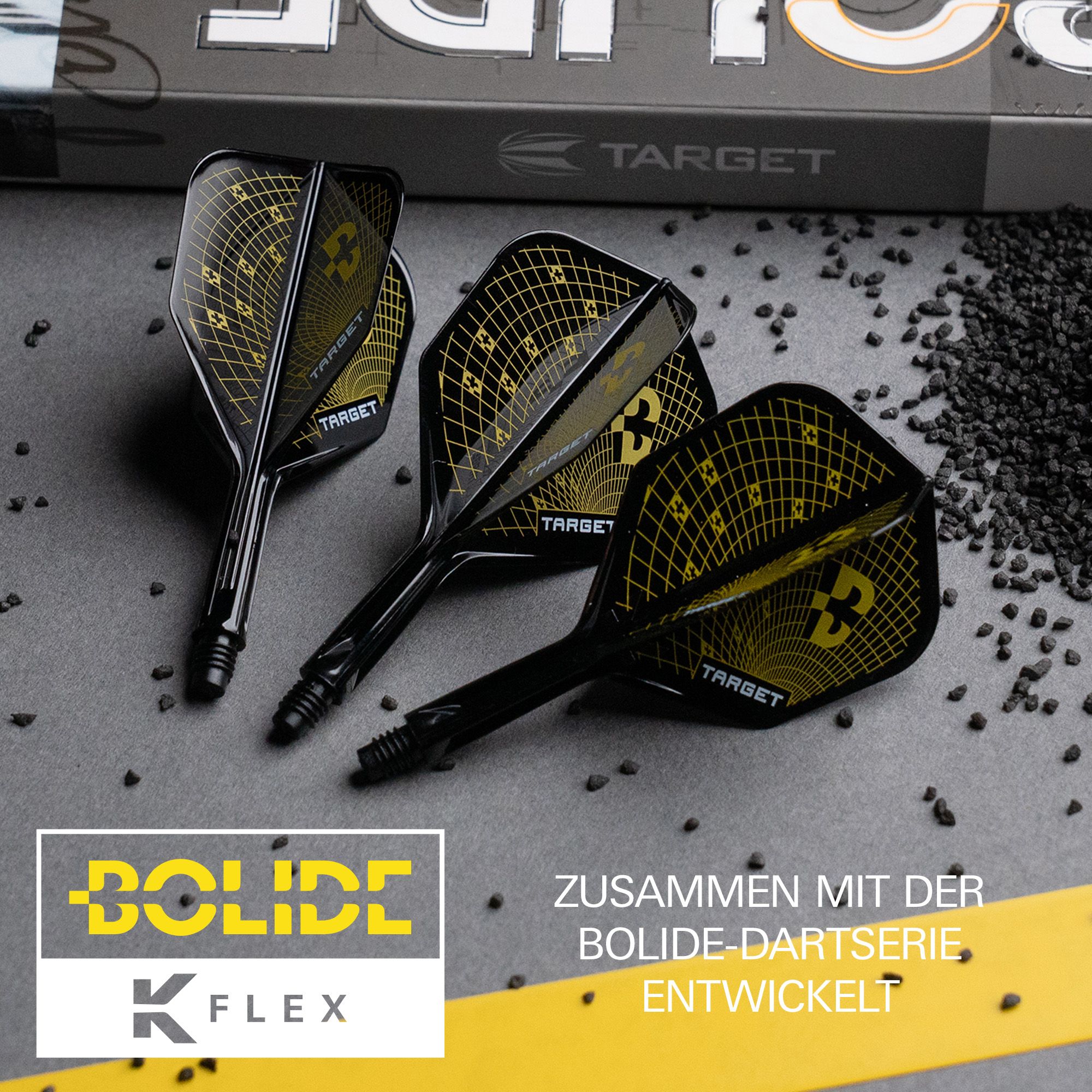 Volants standard Target K-Flex Bolide n°2 Das Bild stellt die Target K-Flex Bolide No2 Standard Flights dar. Diese Flights eignen sich ideal für ambitionierte Dartspieler.