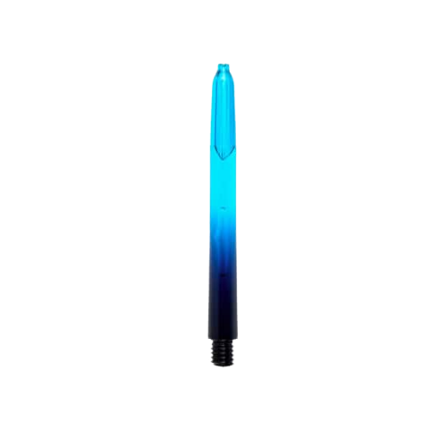 Tiges Pentathlon Vignette Plus noir/cyan Das Bild zeigt einen Pentathlon Vignette Plus Shaft in den Farben Schwarz und Cyan. Der Schaft hat ein Farbverlauf-Design, das von unten nach oben von Schwarz zu Cyan wechselt.