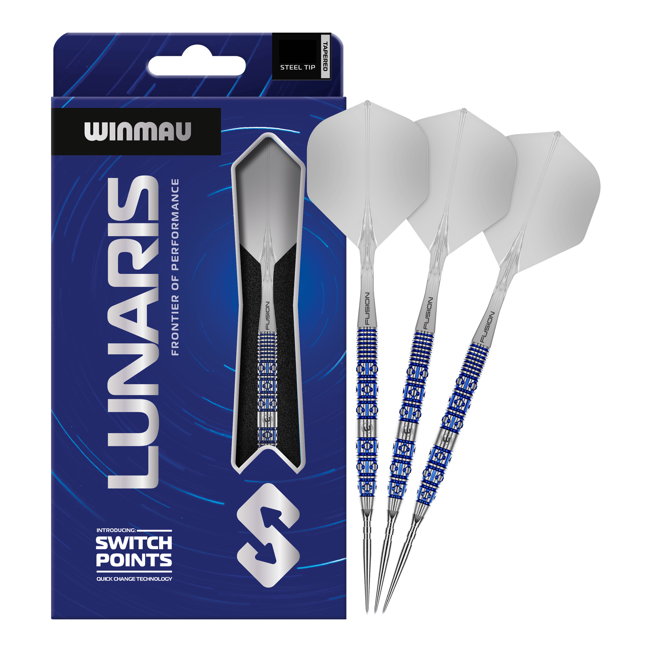 Fléchettes en acier Winmau Lunaris à pointe conique Hier ist das Produkt Winmau Lunaris Tapered Switch Point Steeldarts zu sehen. Diese Steeldarts bieten eine hochwertige Verarbeitung und ein elegantes Aussehen.