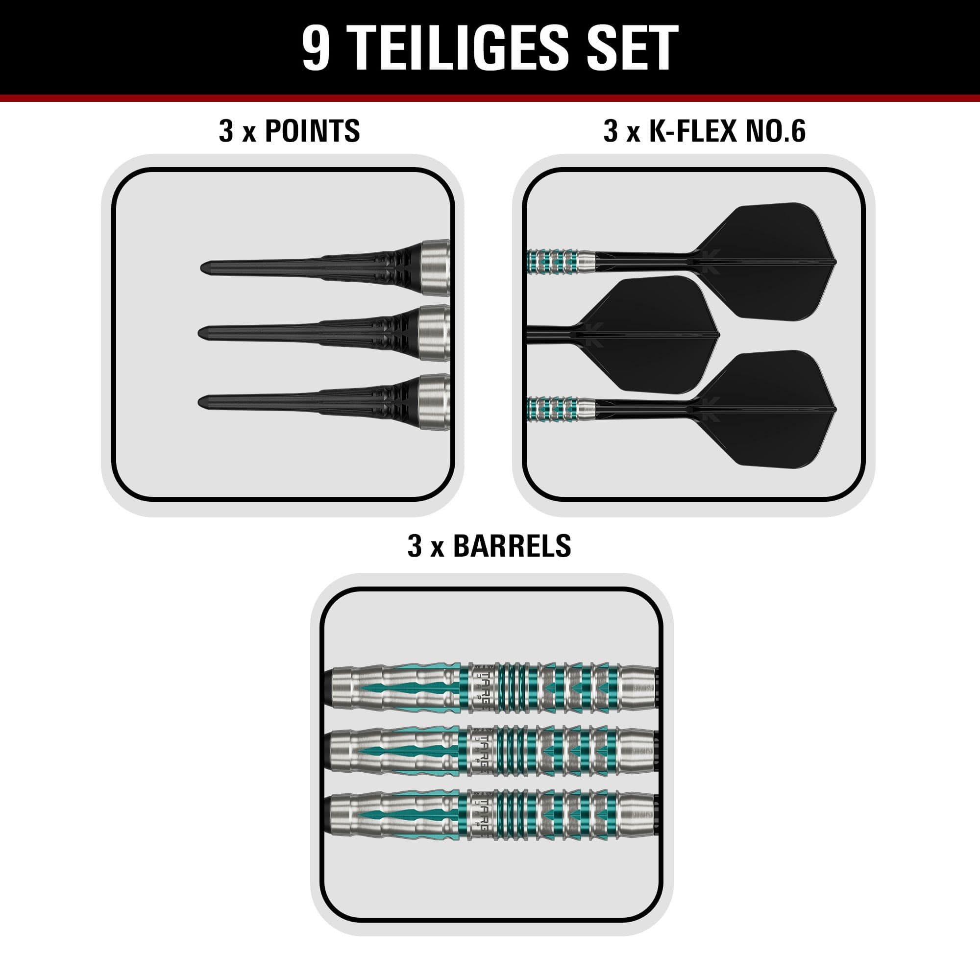 Fléchettes souples Target Black Marque Pierce - 18,5 g Hier sind die Target Black Marque Pierce Softdarts mit 18,5g abgebildet. Die Darts sind speziell für hohe Präzision und Stil entwickelt.