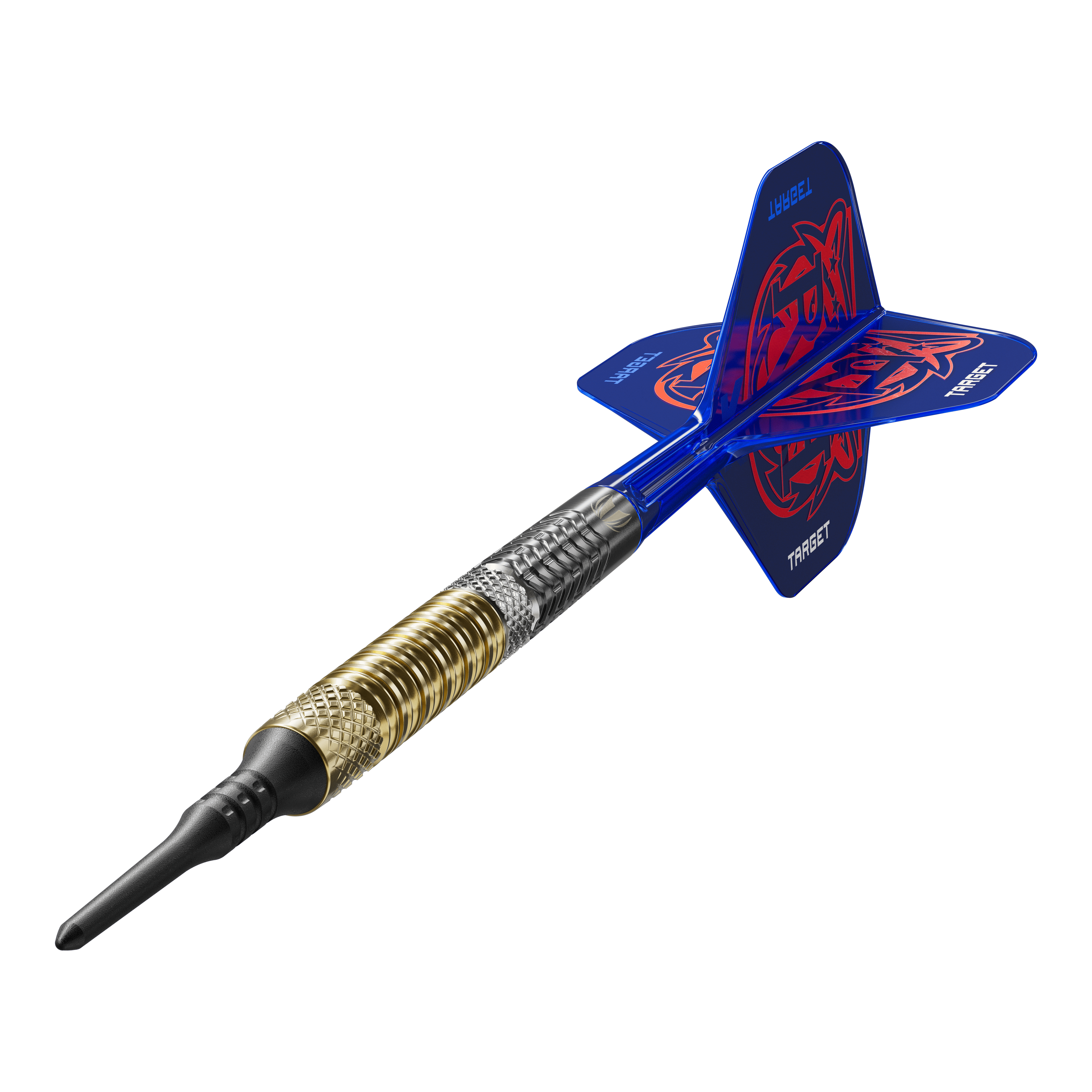 Fléchettes souples Target Raymond Van Barneveld GEN6 Das Bild zeigt die Target Raymond Van Barneveld GEN6 Softdarts aus einer anderen Perspektive. Die Details der Softdarts sind gut erkennbar.