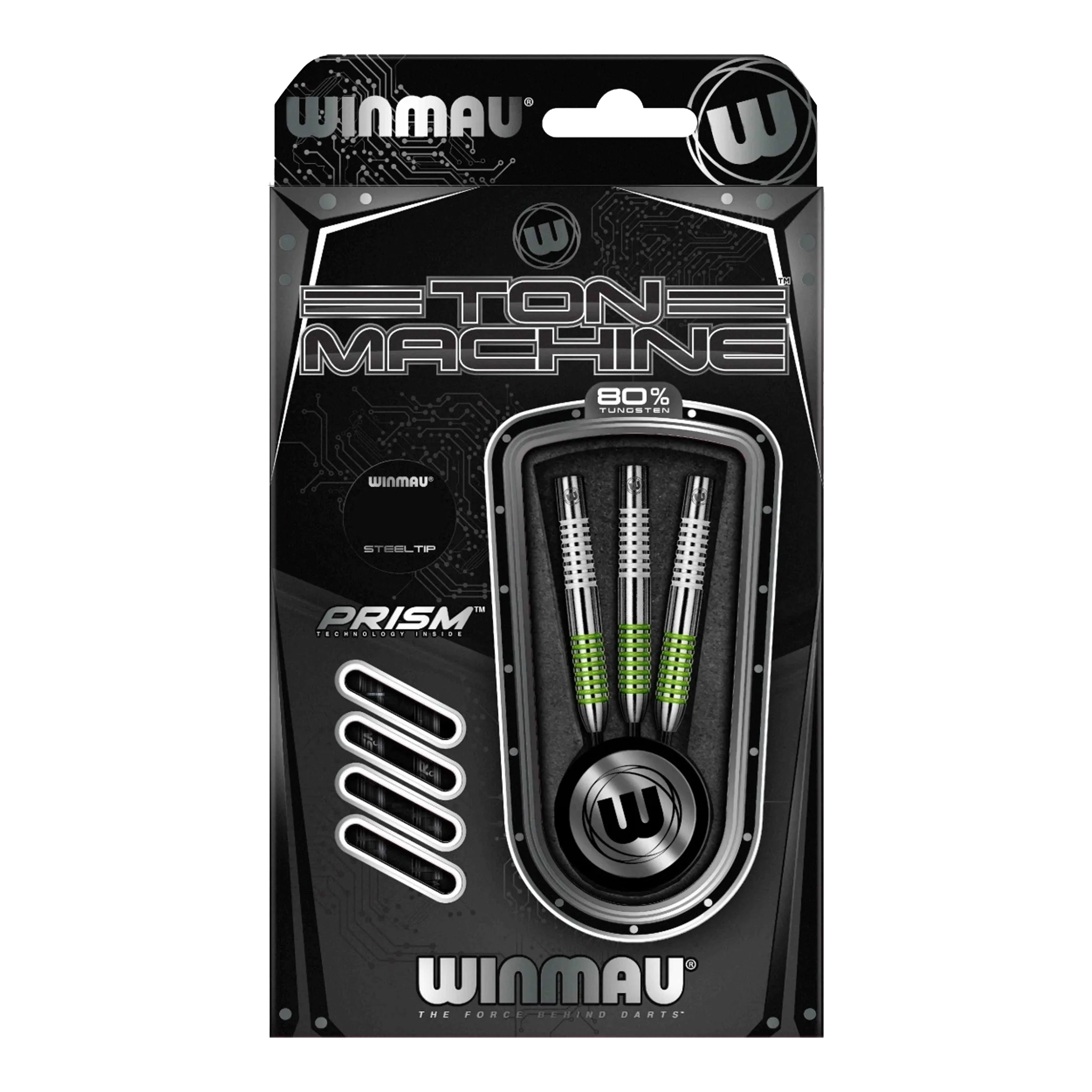 Machine à fléchettes en acier Winmau Ton Die Abbildung zeigt die Winmau Ton Machine Steeldarts. Es handelt sich um hochwertige Dartpfeile für Steeldartspiele.