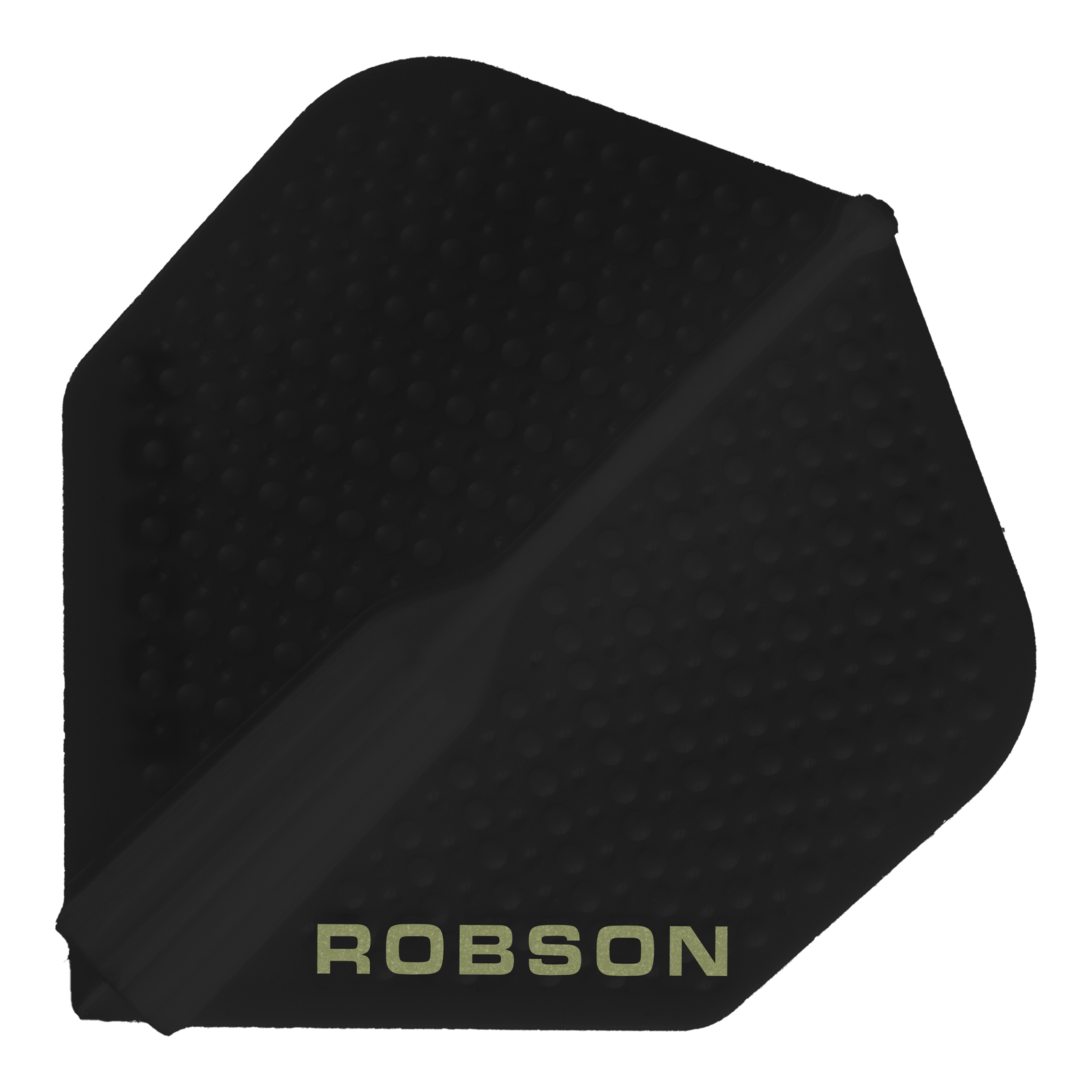 Volants Robson Plus Dimple - Noir Dieses Bild zeigt ein schwarzes Dart-Flight mit dem Namen "Robson Plus Dimple Flights - Schwarz". Auf dem Flight steht am unteren Rand das Wort "ROBSON" in hellen Buchstaben.