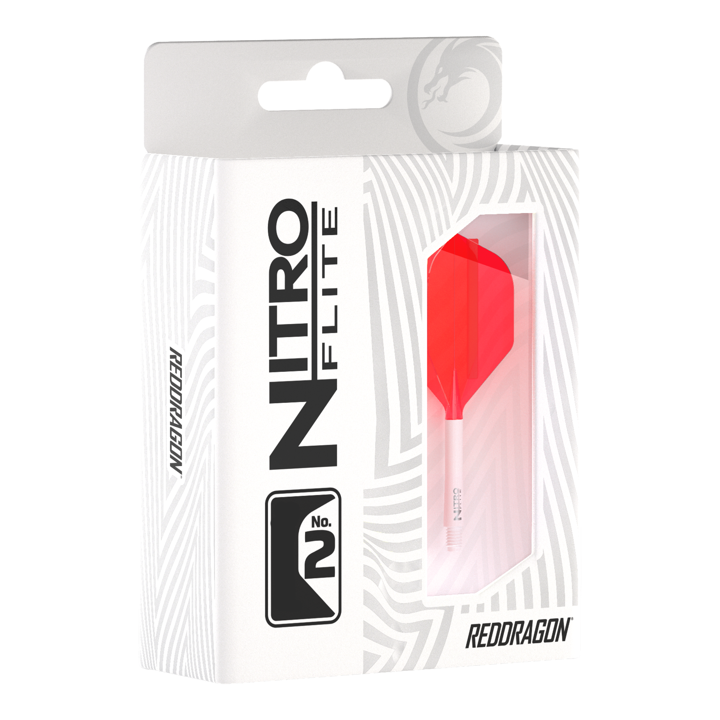 Ailettes Red Dragon Nitroflite - Tige blanche, ailettes rouges n°2 Das Bild stellt das Red Dragon Nitroflite Set mit weißen Schäften und roten Flights der Größe No2 dar. Das Zubehör unterstützt ein stabiles und genaues Wurferlebnis.